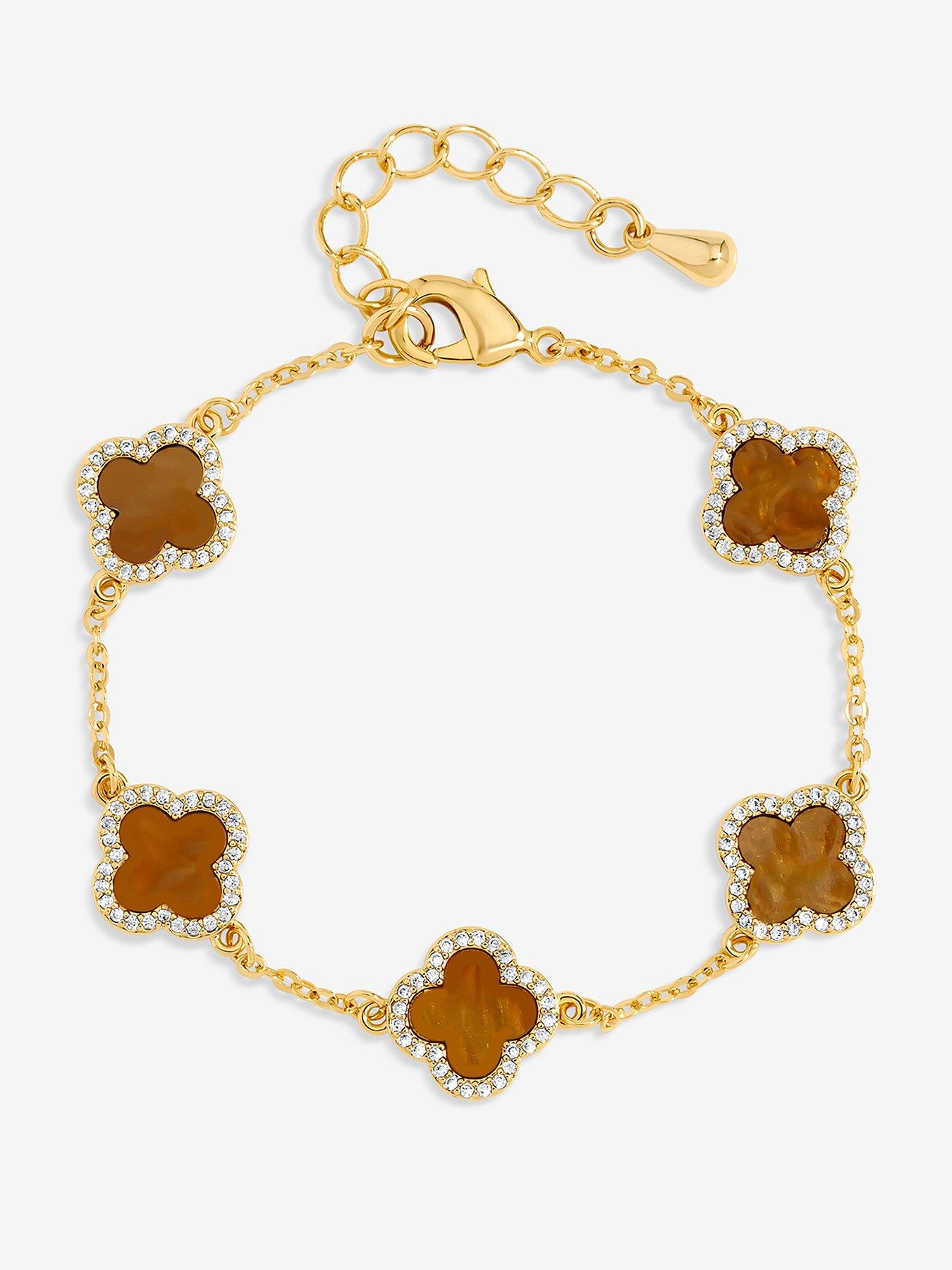 Jon Richard Gold Plated Tigers Eye Clover Bracelet