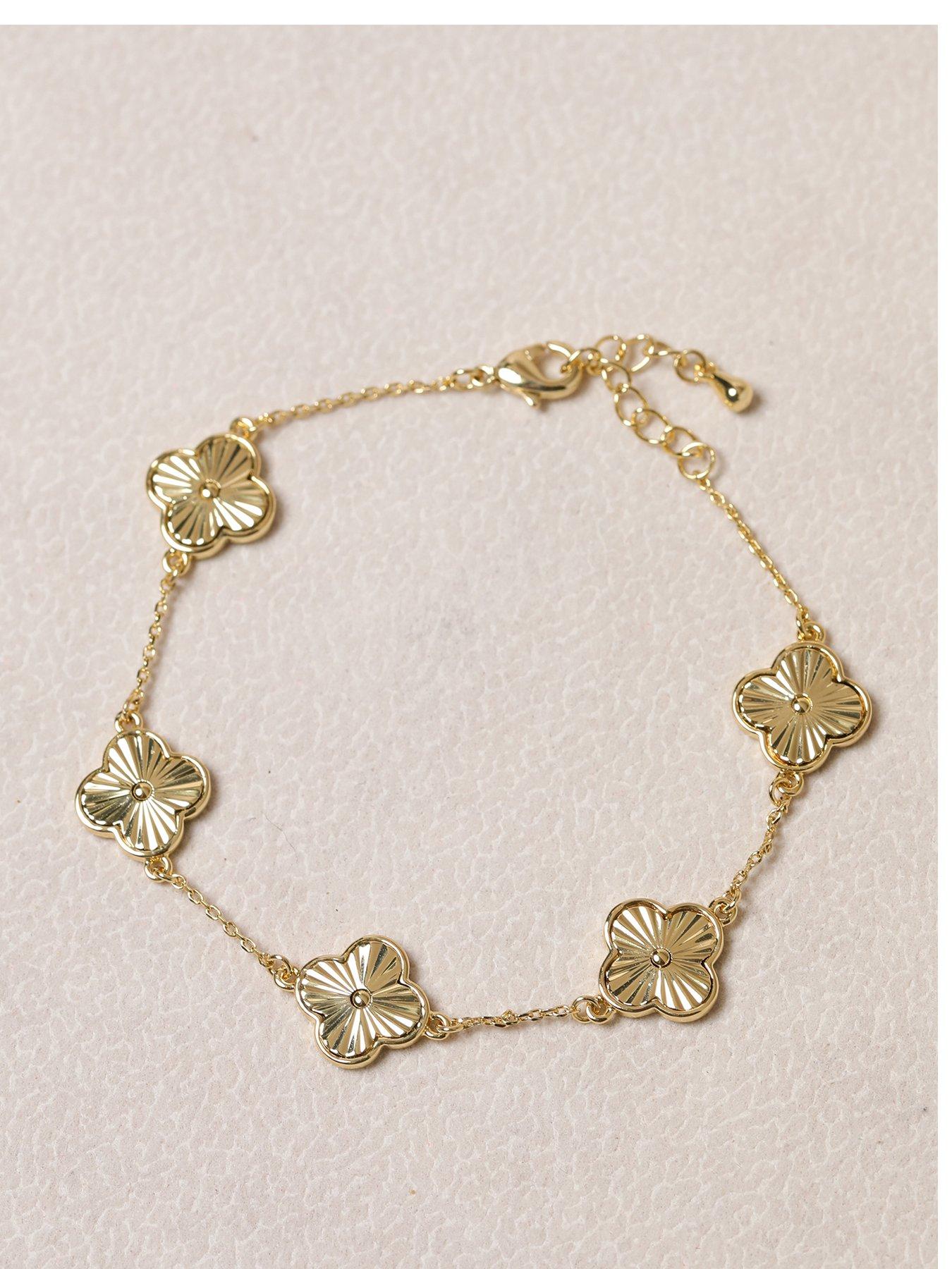Jon Richard 14K Gold Plated Diamond Cut Clover Bracelet