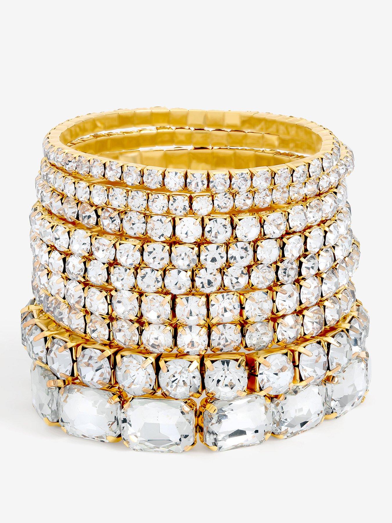 Mood Gold Crystal Multipack Stretch Bracelets - Pack of 7
