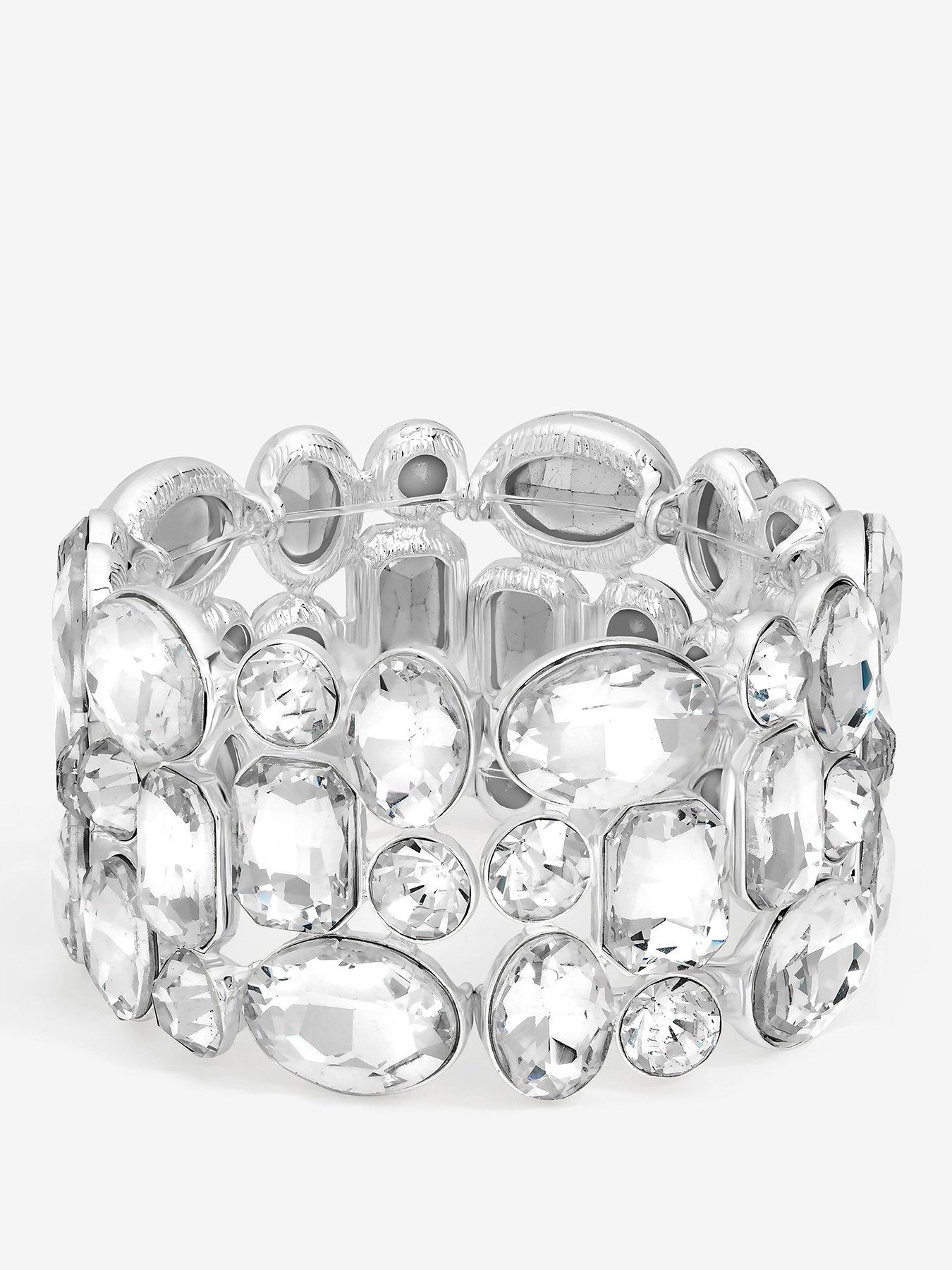Mood Silver Mixed Crystal Chunky Stretch Cuff