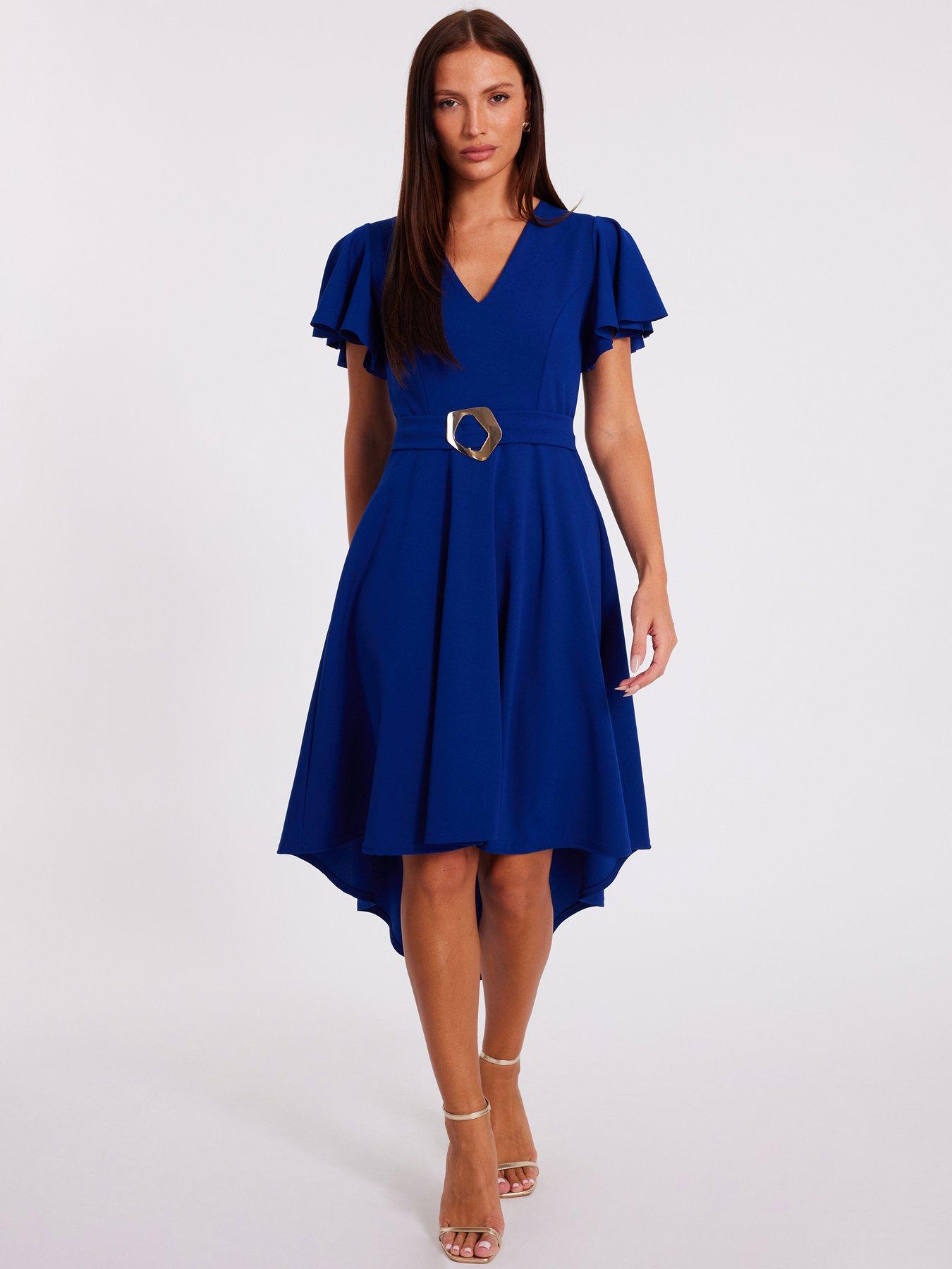 undefined Royal Blue Dip Hem Midi Dress