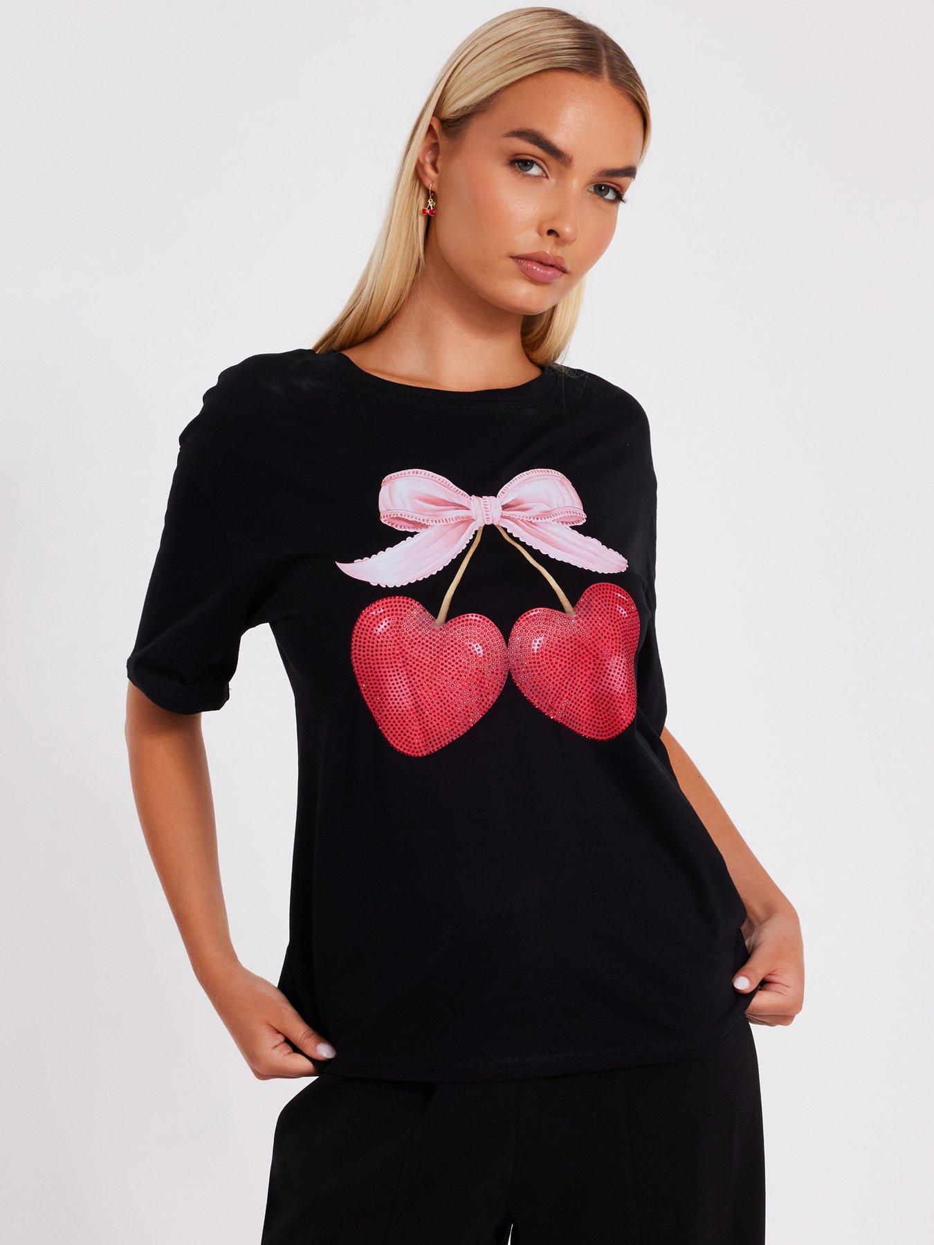 undefined Black Cherry Print Boxy Top