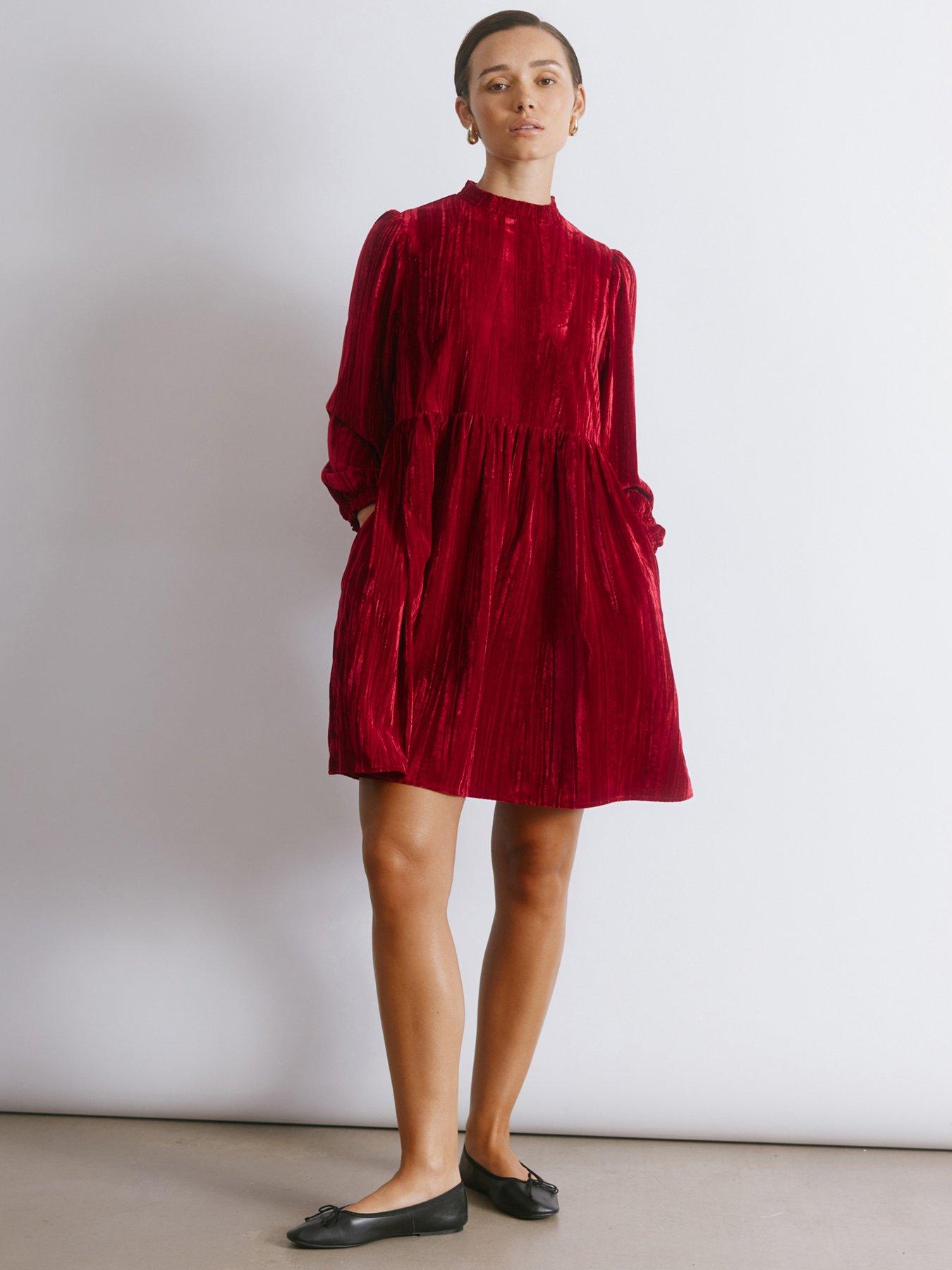 Albaray Crushed Velvet Short Dress - Red