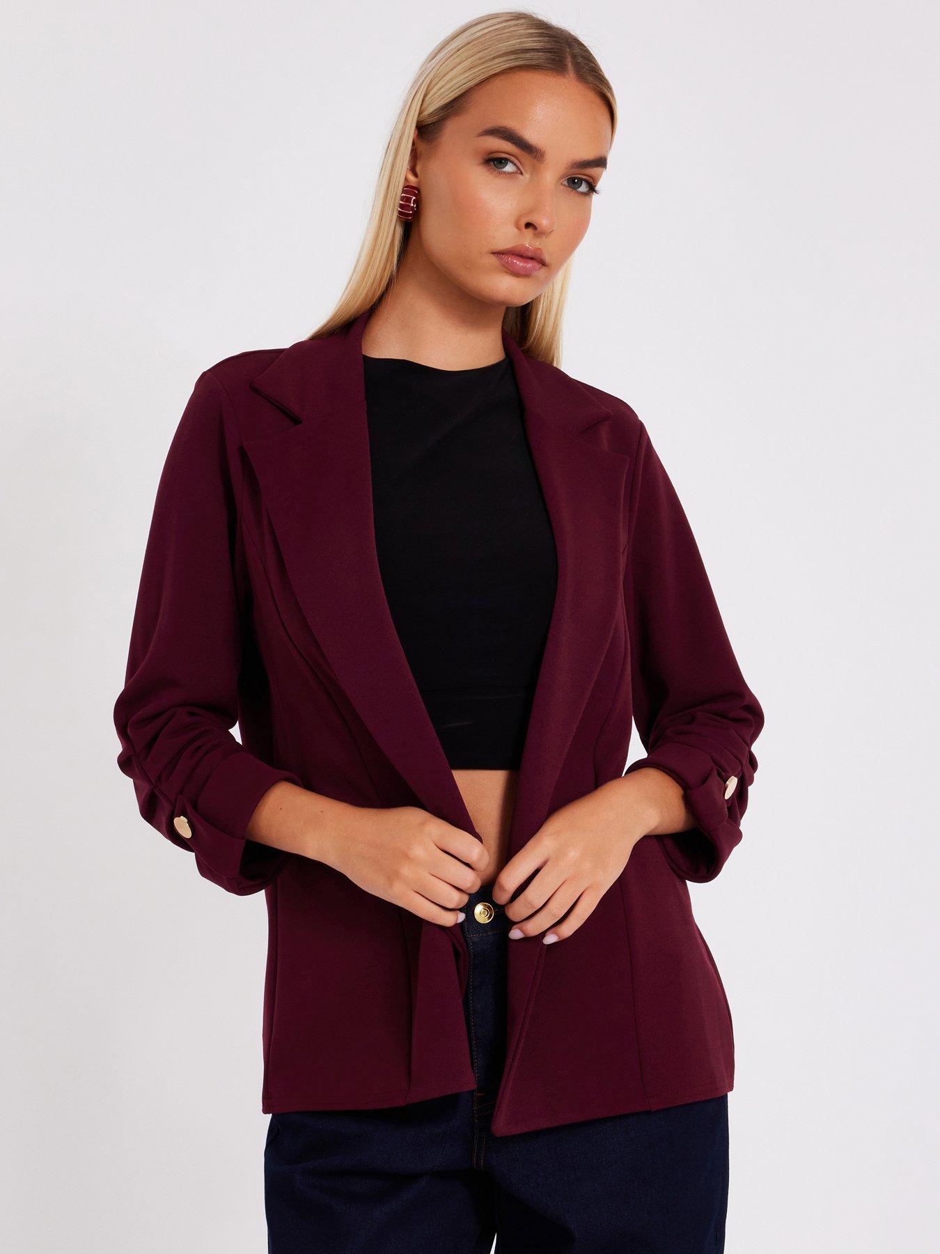 undefined Dark Red Ruched Sleeve Blazer
