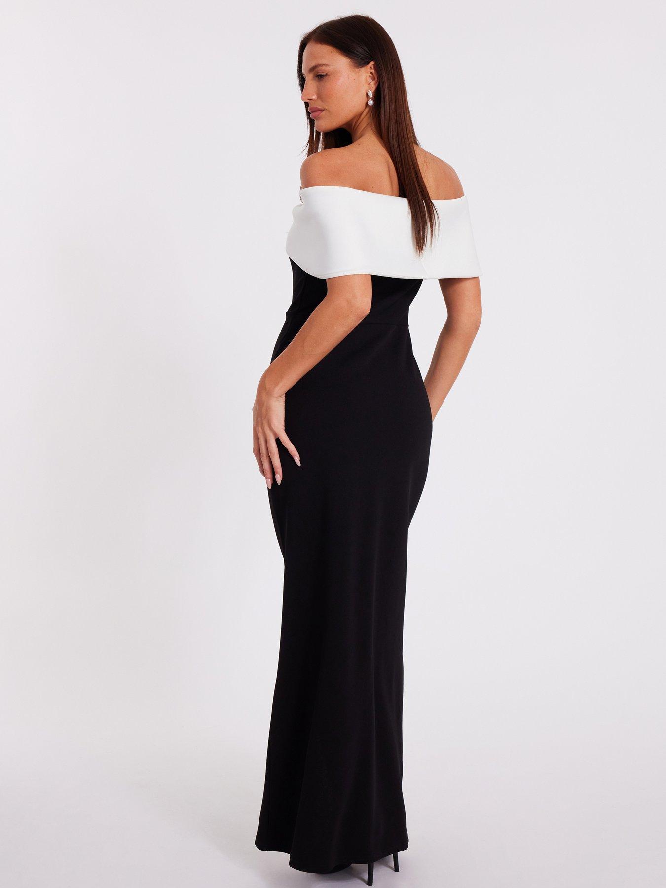 Image 2 of 6 of Quiz Black Contrast Bardot Maxi Dress