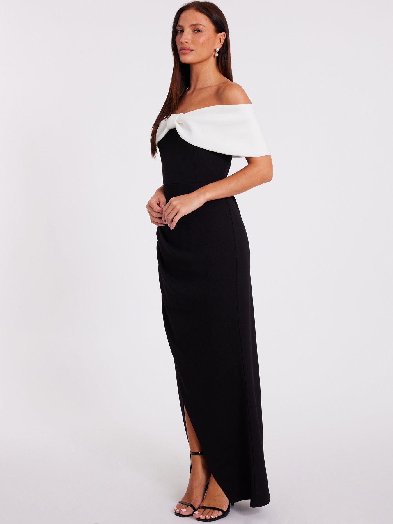 Image 3 of 6 of Quiz Black Contrast Bardot Maxi Dress