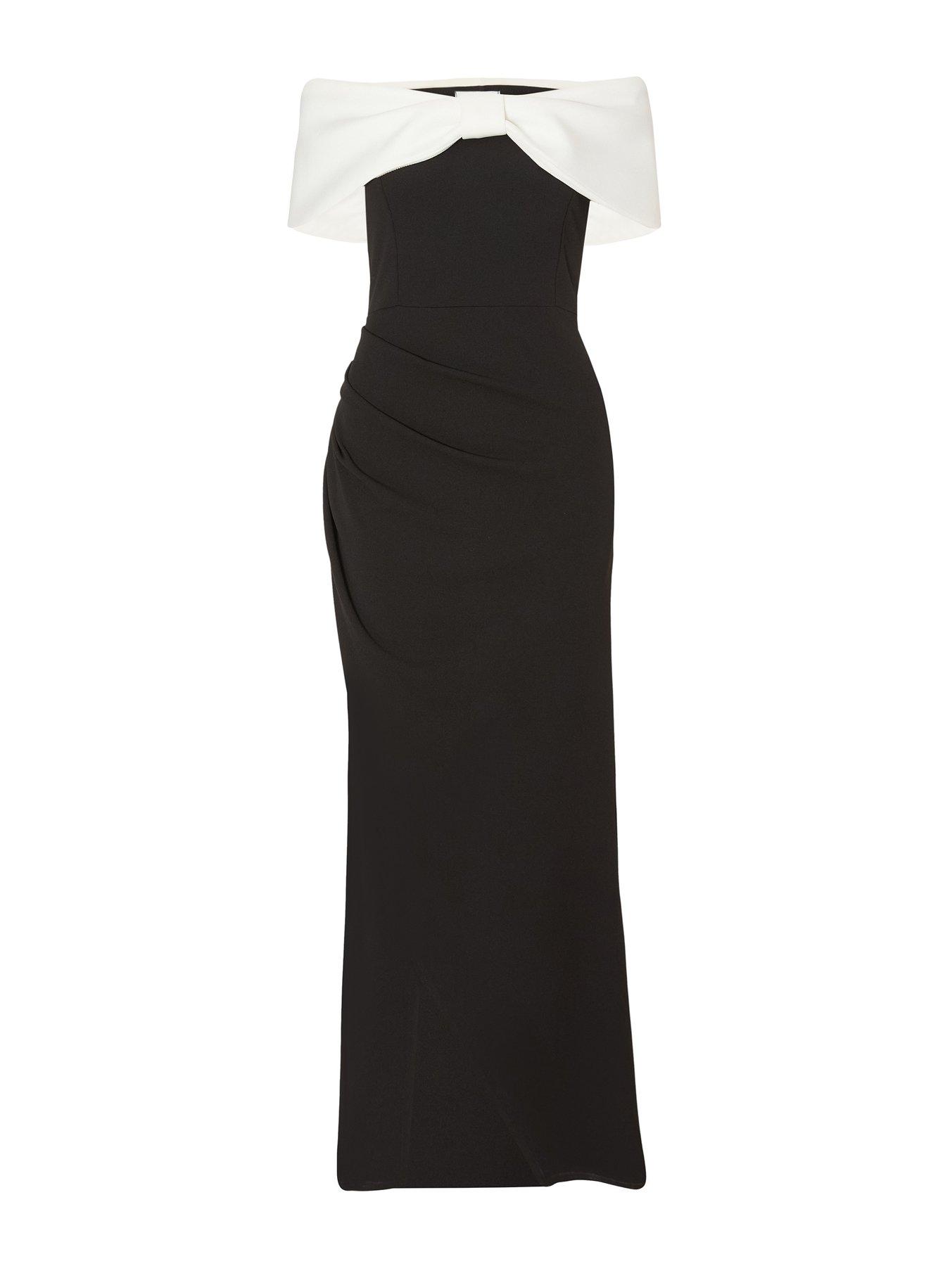 Image 4 of 6 of Quiz Black Contrast Bardot Maxi Dress