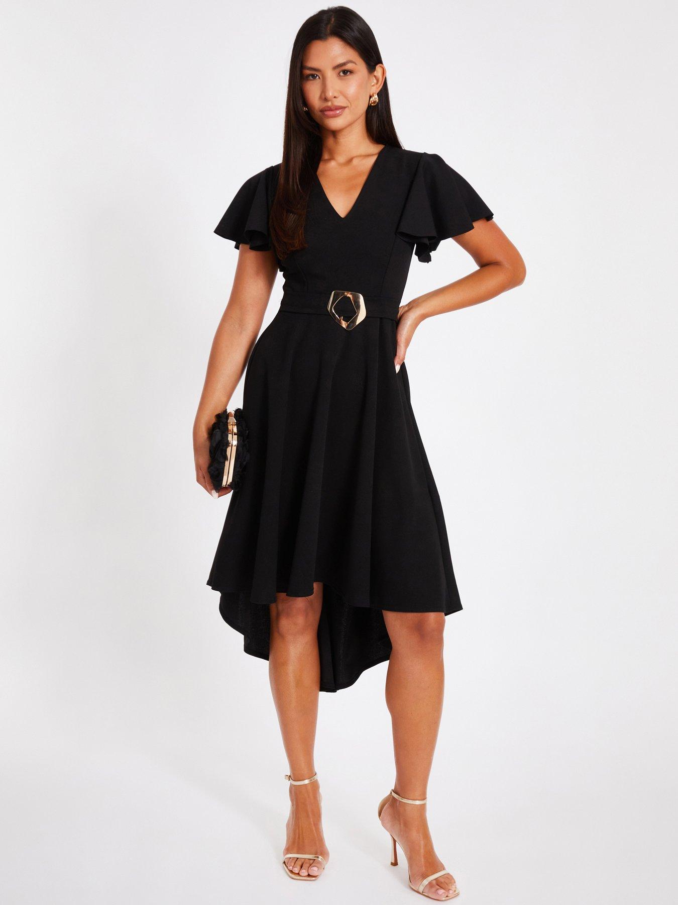 undefined Black Dip Hem Midi Dress