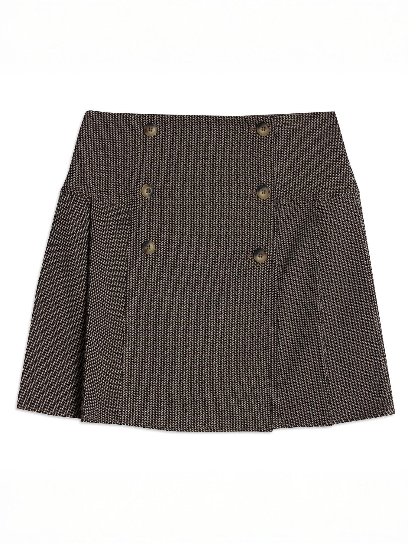 Albaray Houndstooth Short Pleated Skirt Brown Very