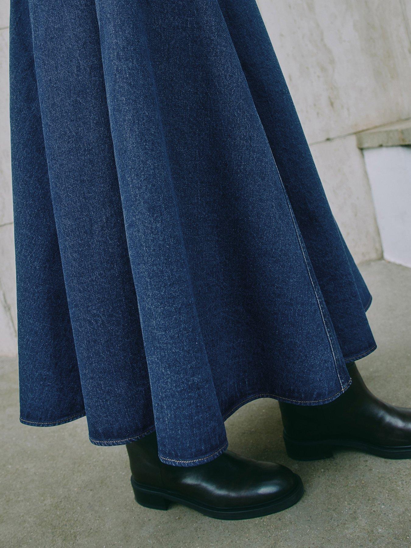 Denim Basque Midi Skirt