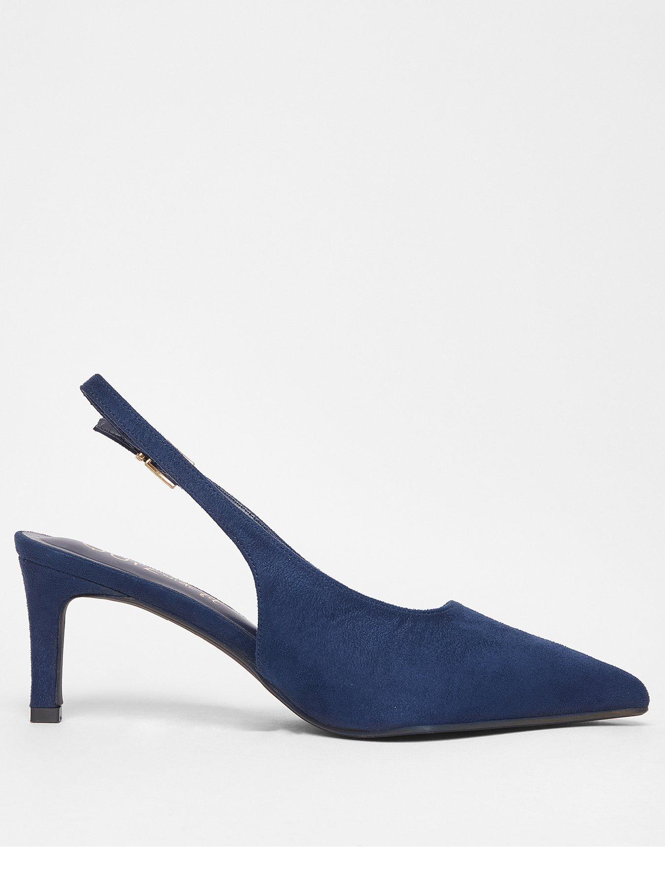 undefined Wide Fit Navy Slingback Court Heels