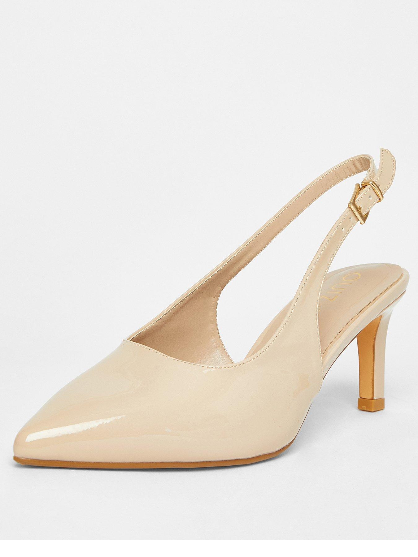Image 2 of 5 of Quiz Wide Fit Nude Slingback Court Heels