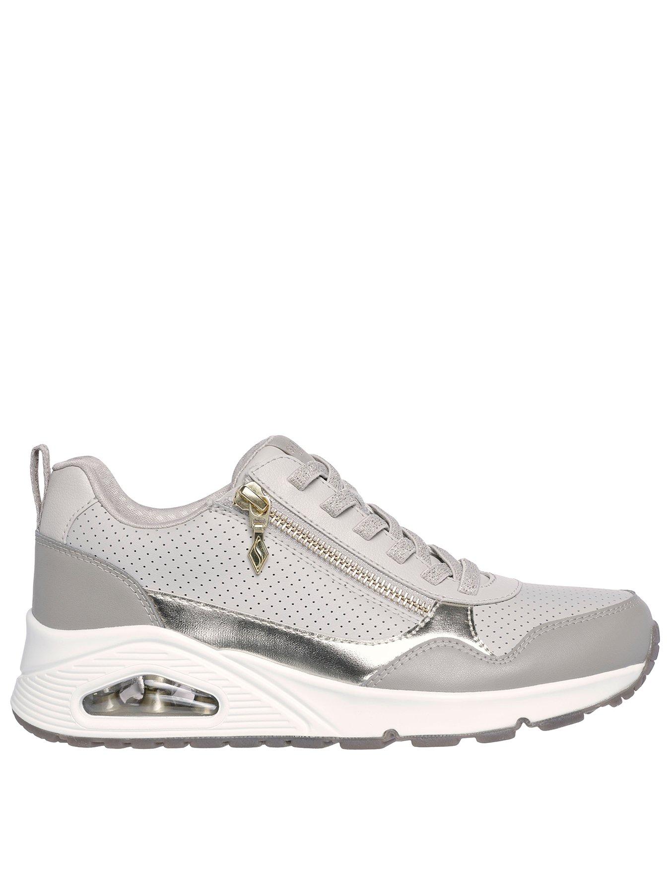 Skechers Uno Metallic Sliders Quarter Zip Trainer - Taupe Duraleather