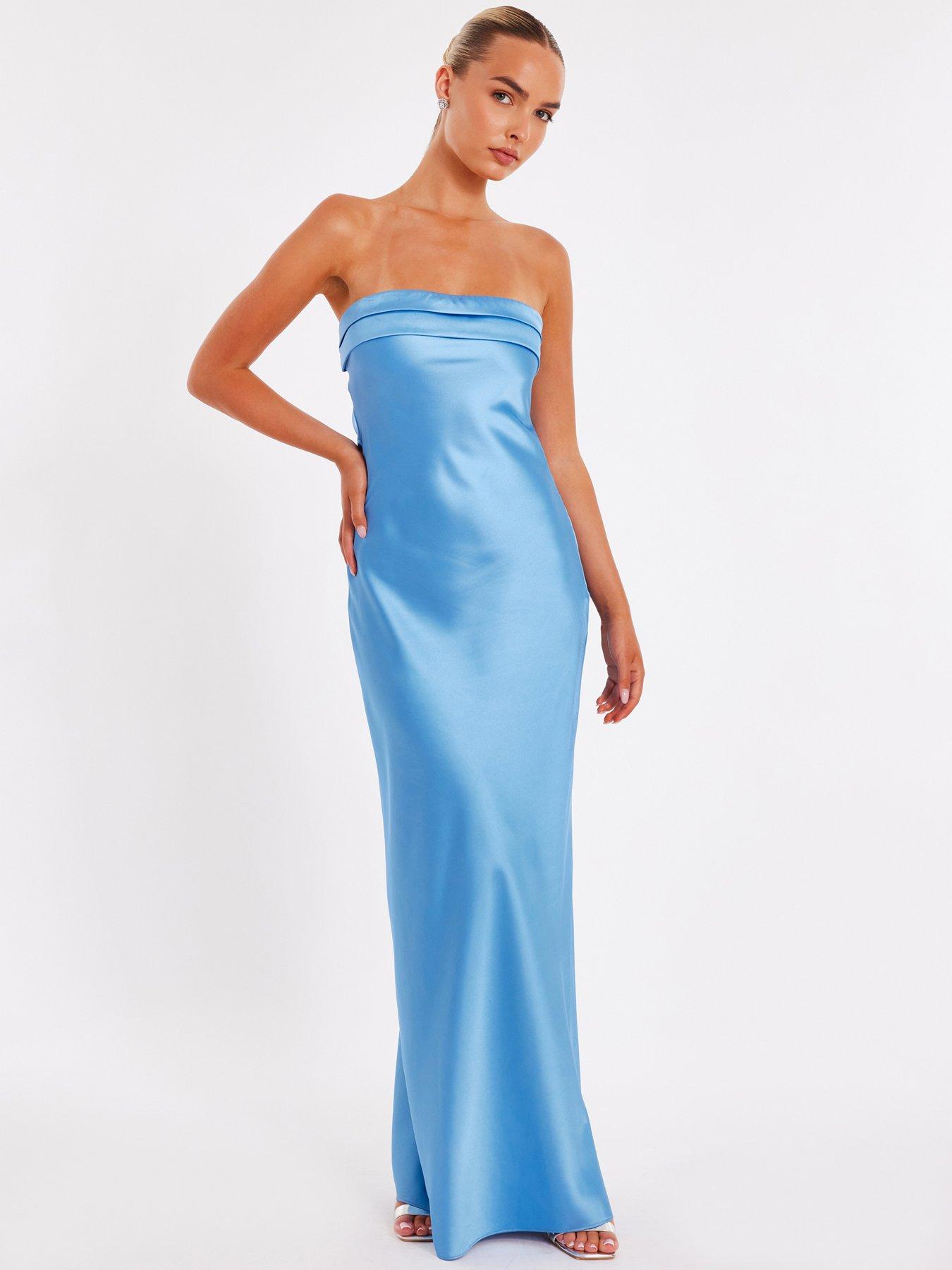 undefined Blue Satin Bandeau Midaxi Dress