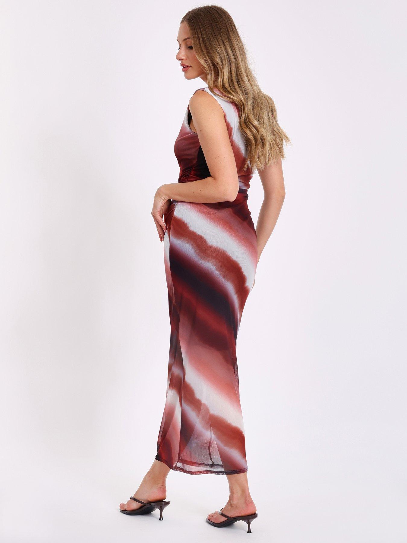 Image 2 of 6 of Quiz Brown Mesh Ombre Midaxi Dress