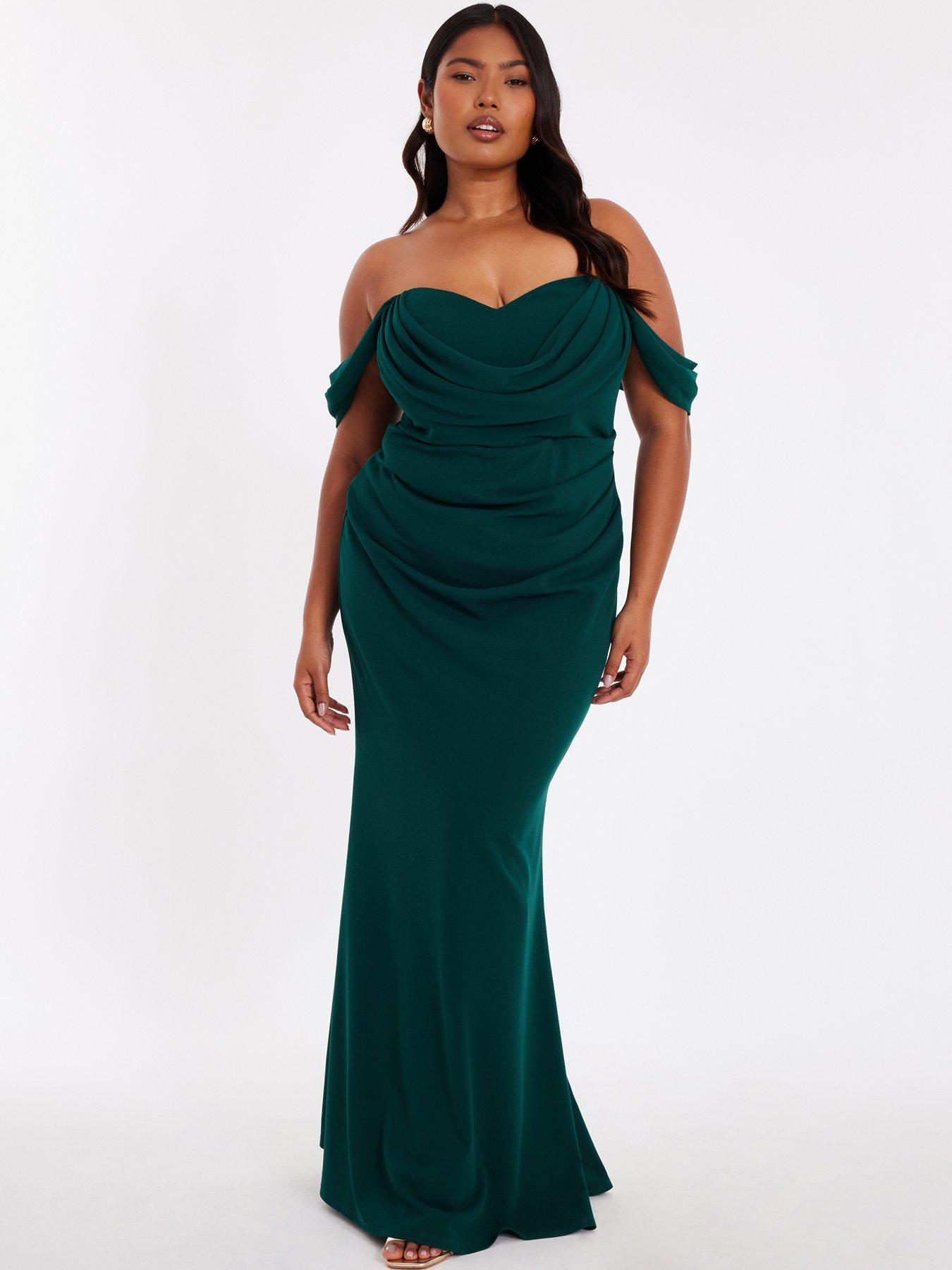 Quiz Curve Bottle Green Bardot Maxi Dress | Very