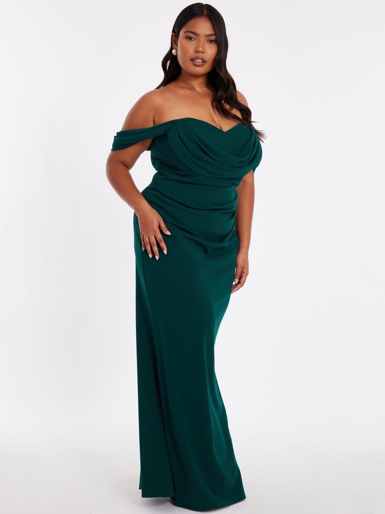 Quiz Curve Bottle Green Bardot Maxi Dress Very