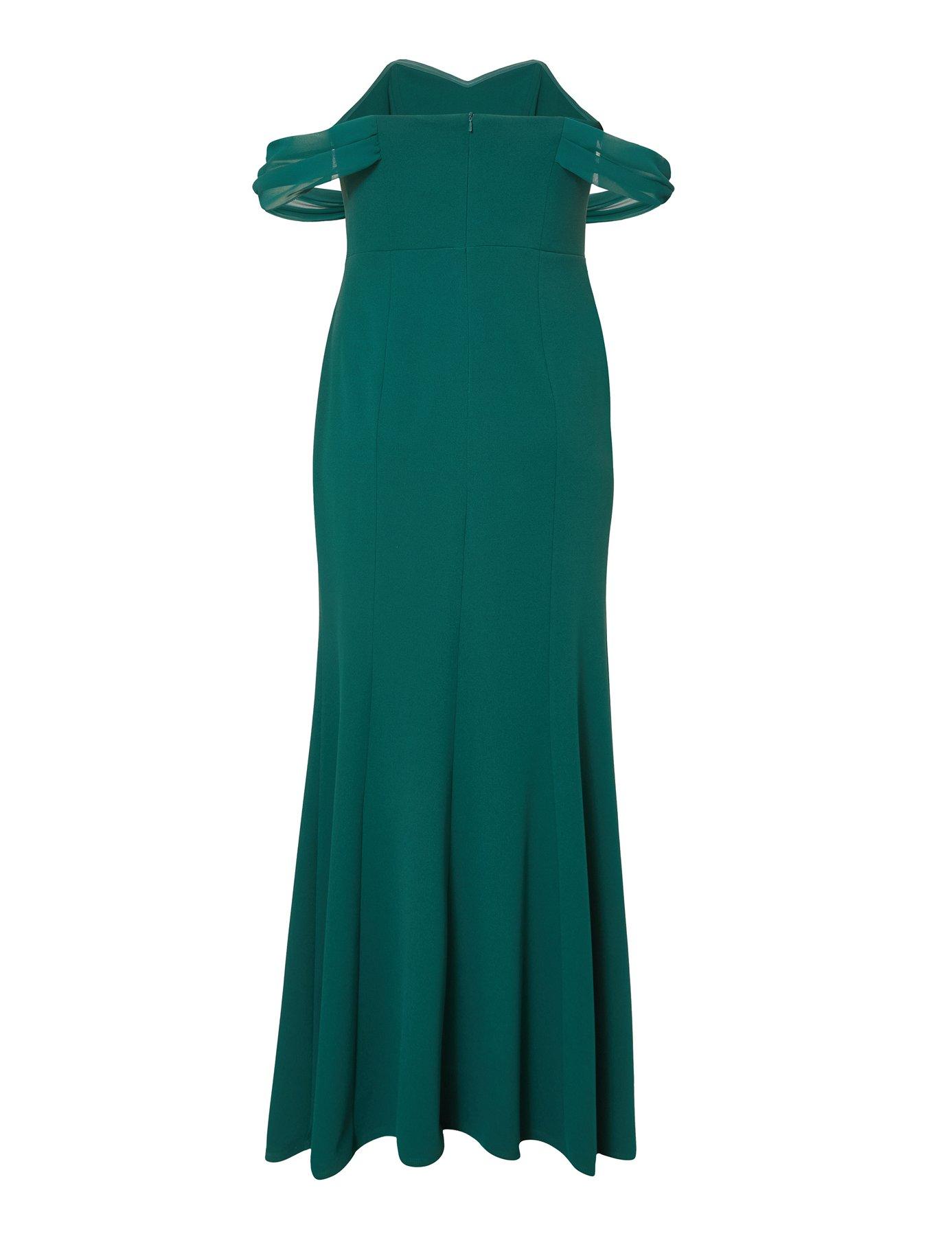 slim fit dress slacks Green Bardot Lace Fishtail Gown
