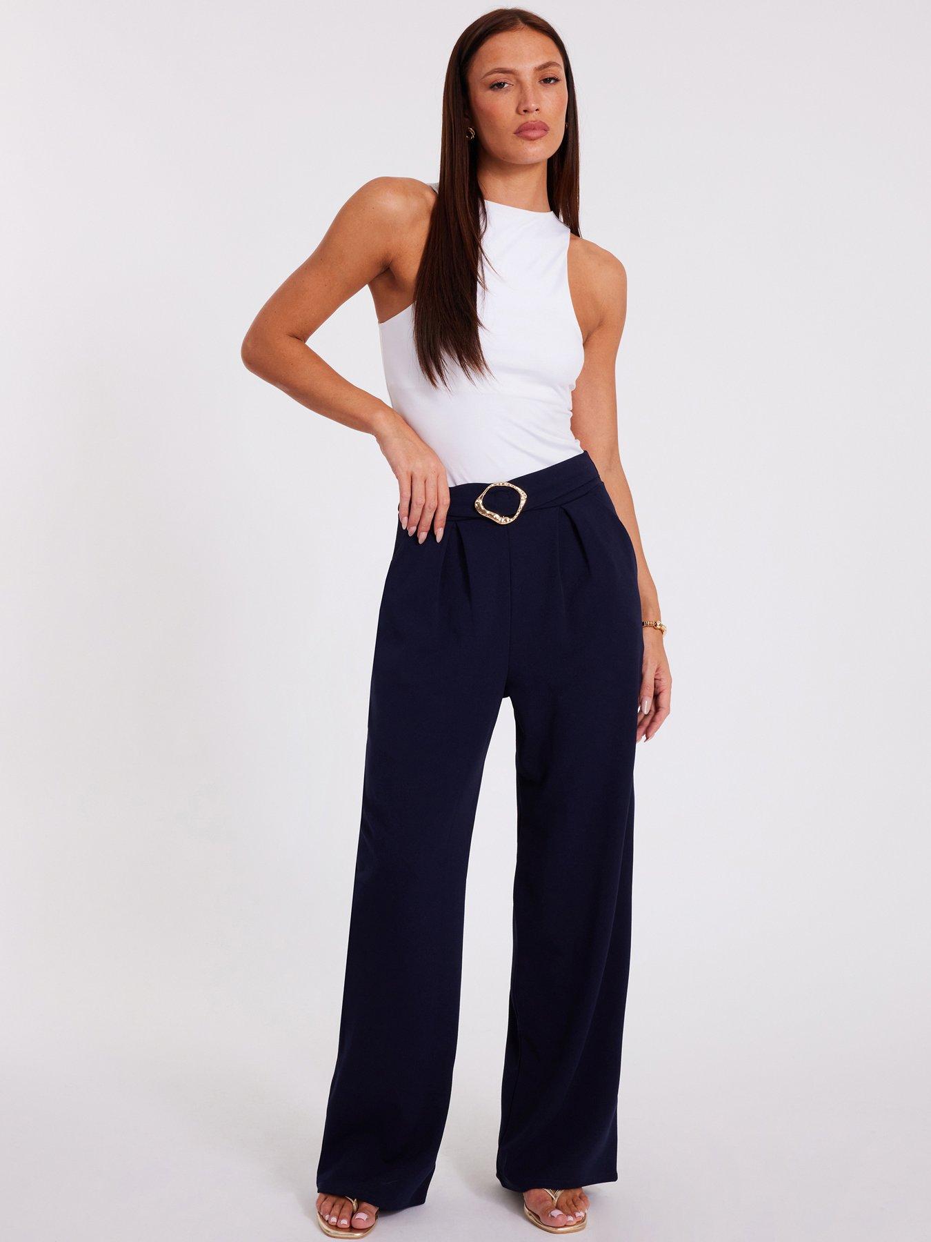 undefined Navy Buckle Palazzo Trousers