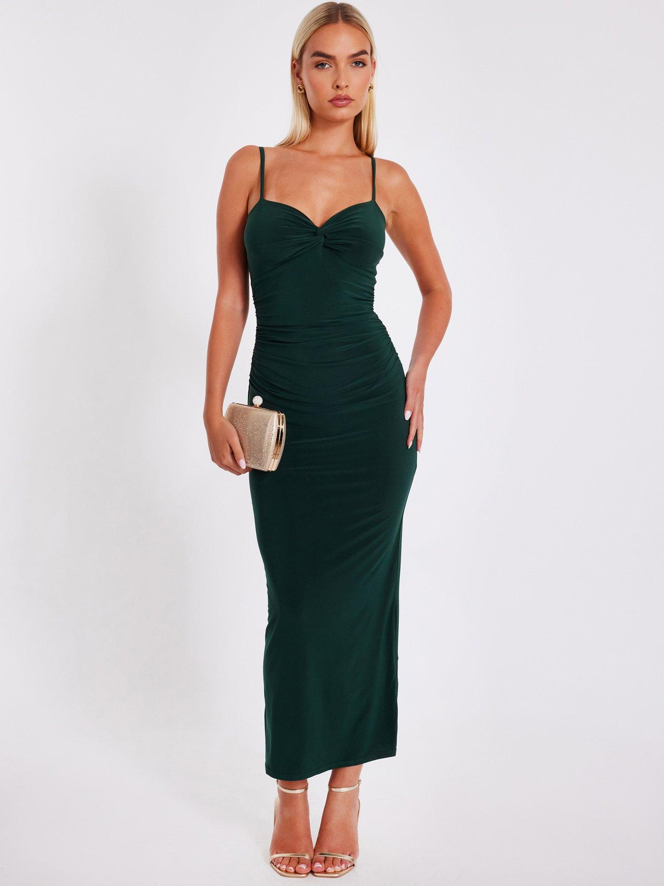 undefined Bottle Green Knot Detail Midaxi Dress