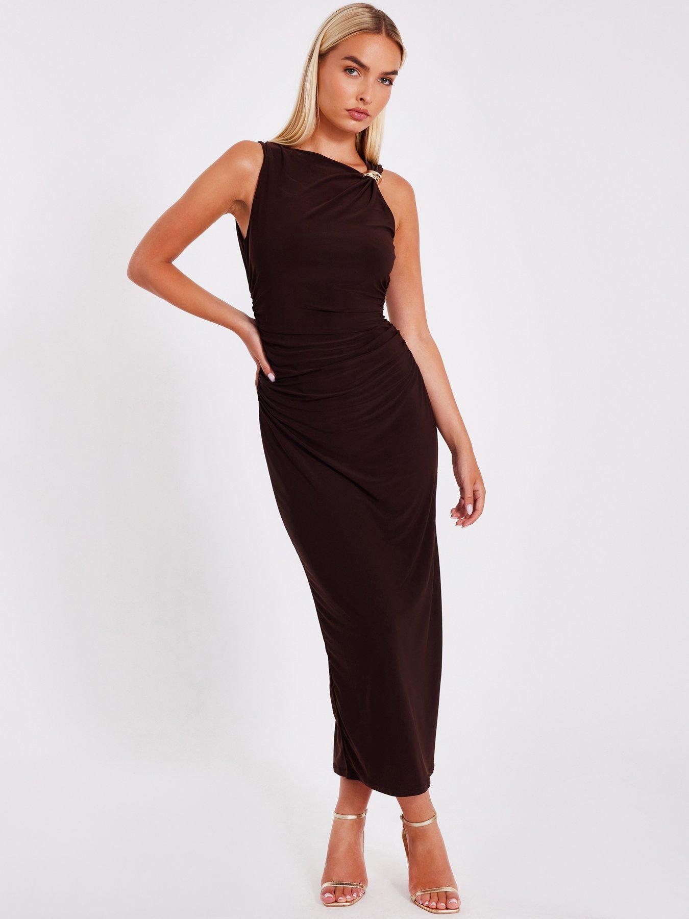 undefined Brown Gold Buckle Midaxi Dress