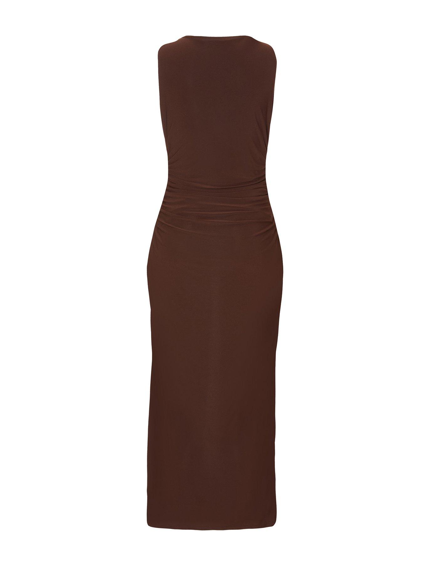 Image 5 of 6 of Quiz Brown Gold Buckle Midaxi Dress