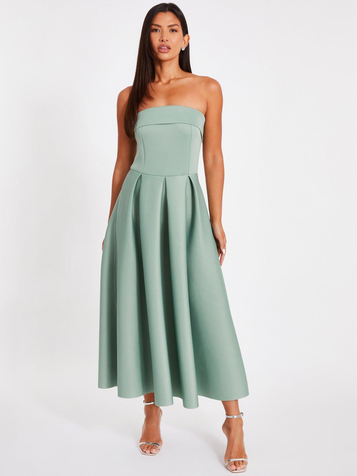 undefined Light Green Bandeau Skater Dress