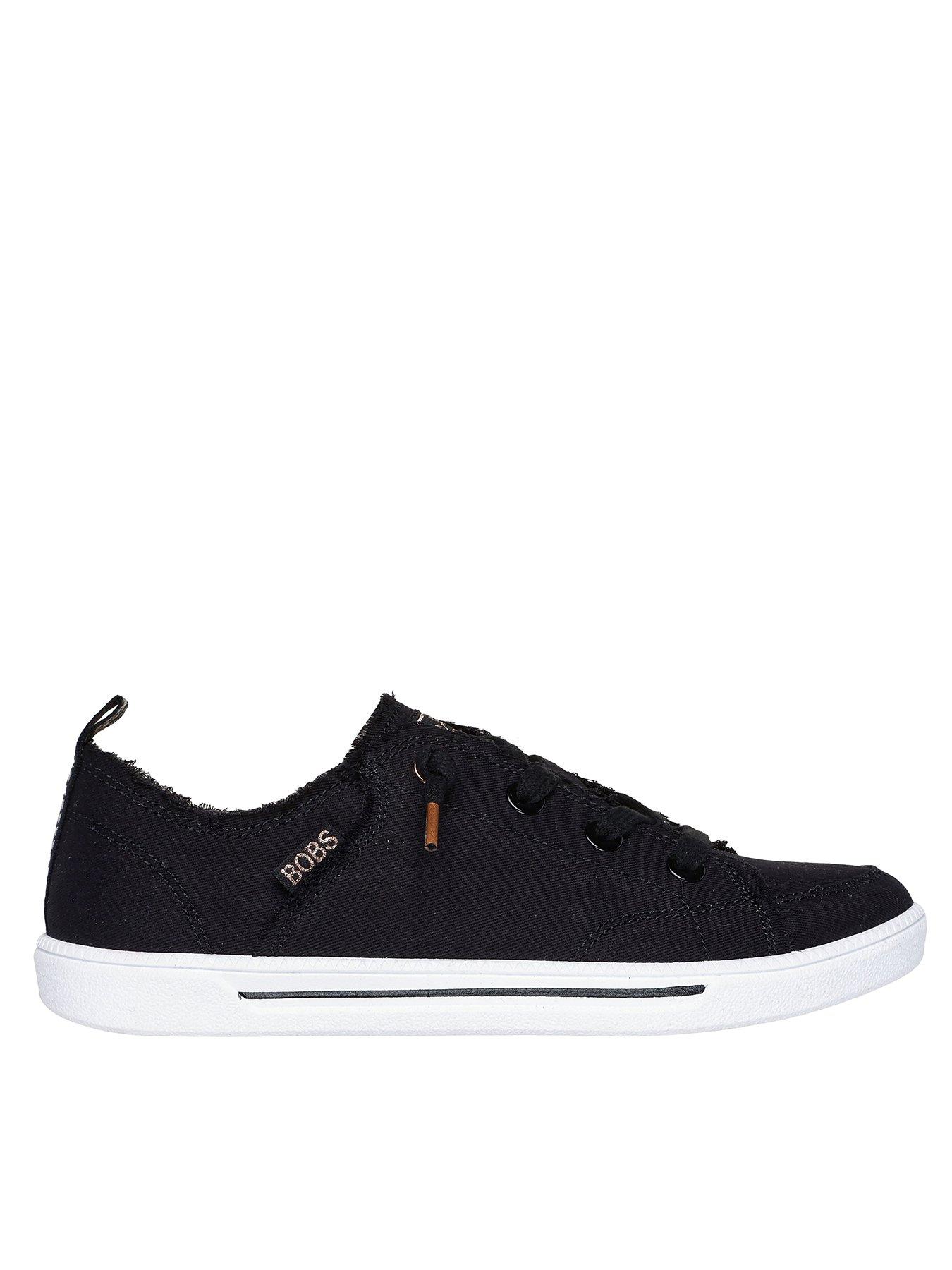 Skechers Bobs B Cute 2.0 Frayed Canvas Faux Lace Slip On Trainer - Black