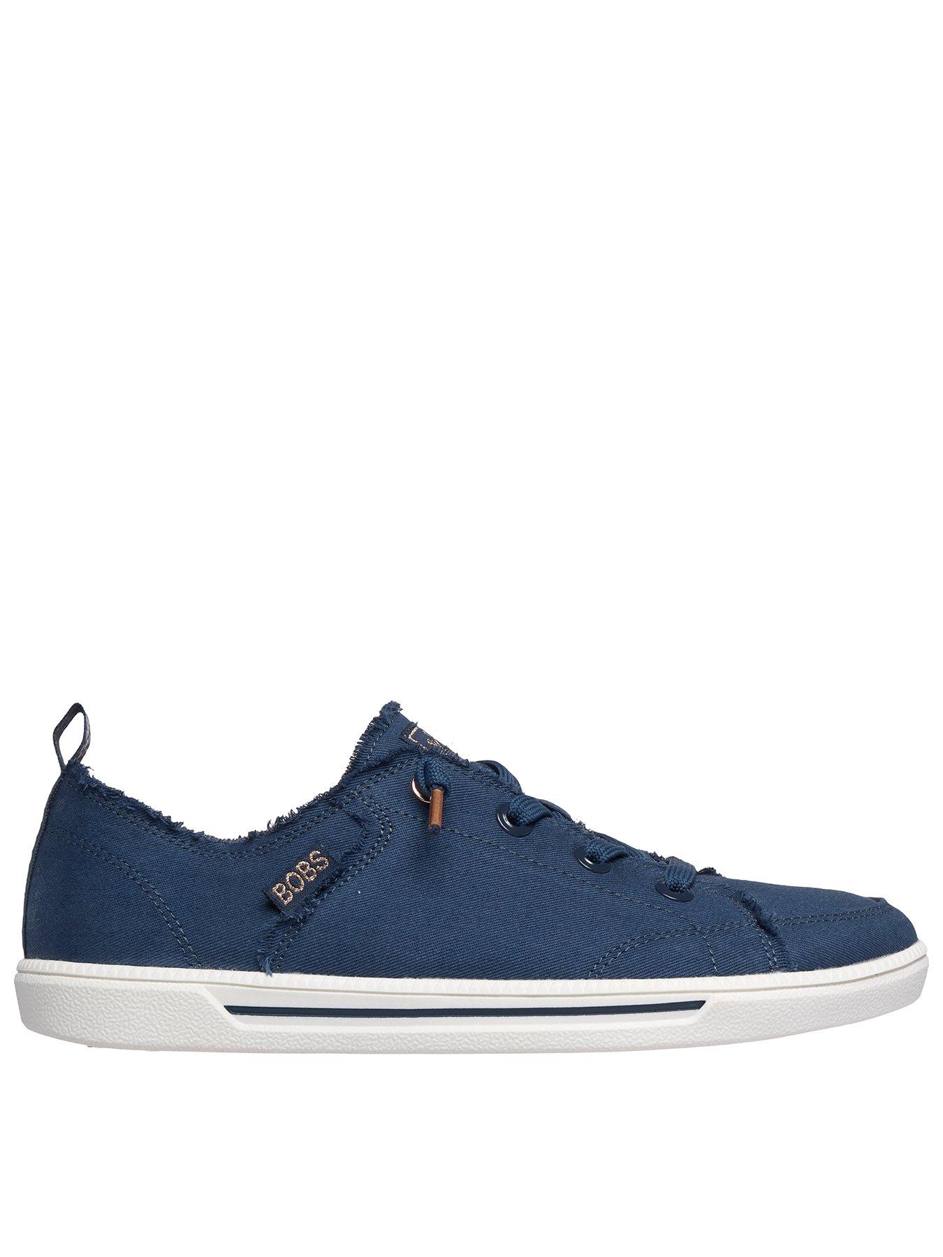 Skechers Bobs B Cute 2.0 Frayed Canvas Faux Lace Slip On Trainer - Navy
