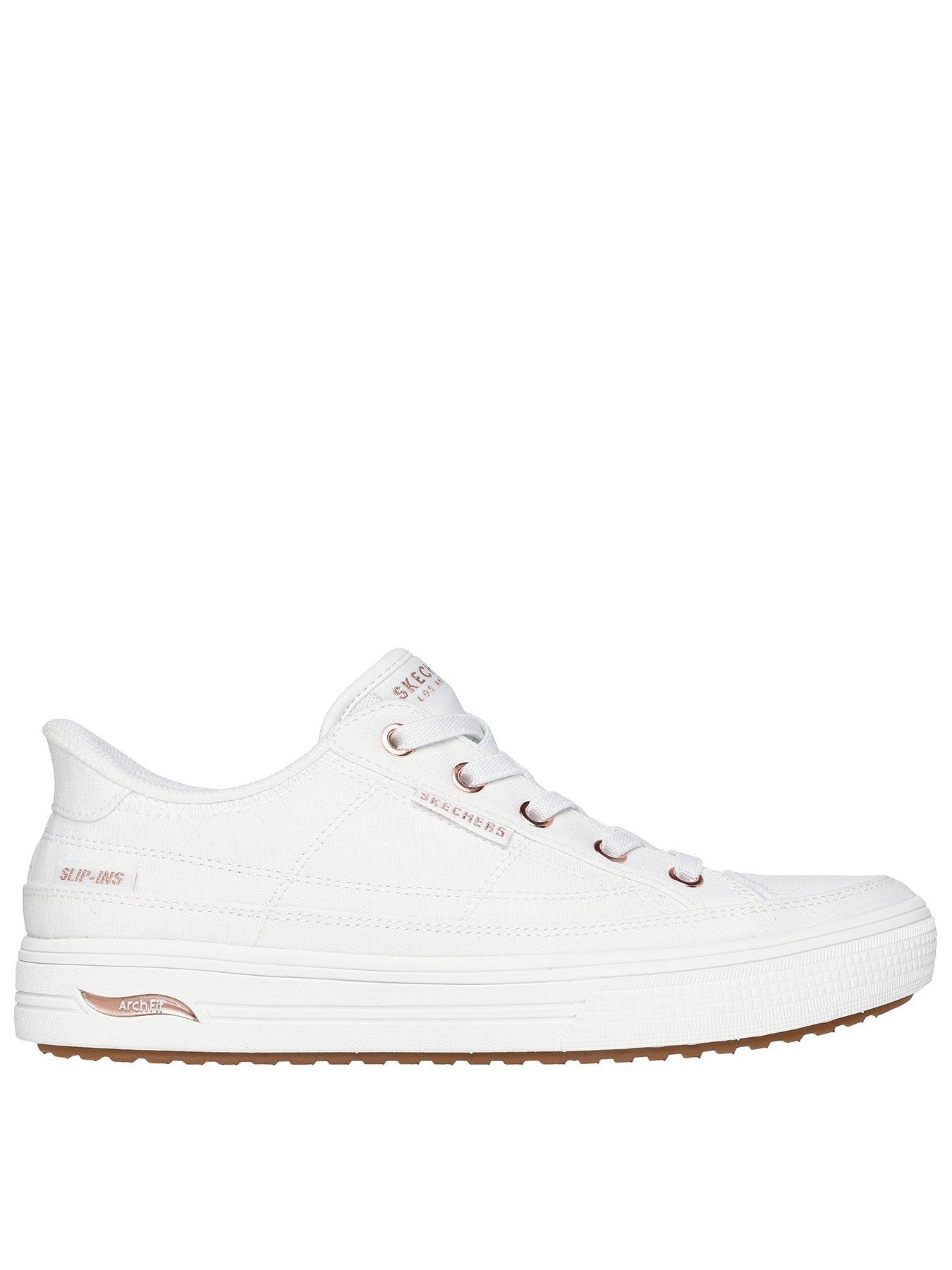 Skechers Arch Fit Arcade See Ya There Canvas Bungee Lace Slip-ins Trainer - White Canvas