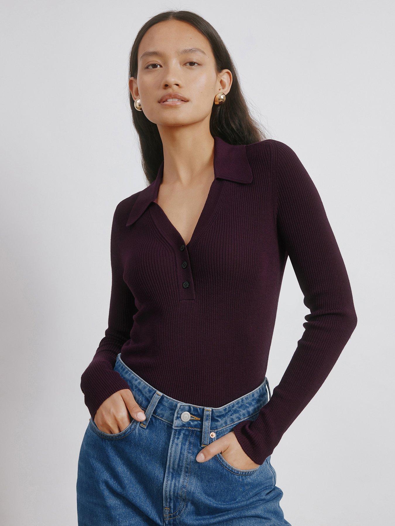 albaray-rib-v-neck-button-top-red