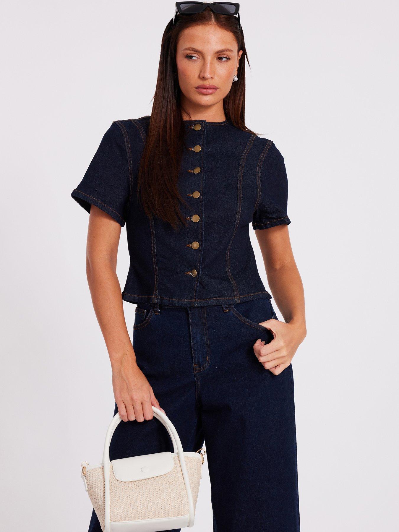 Quiz Indigo Denim Button Front Top