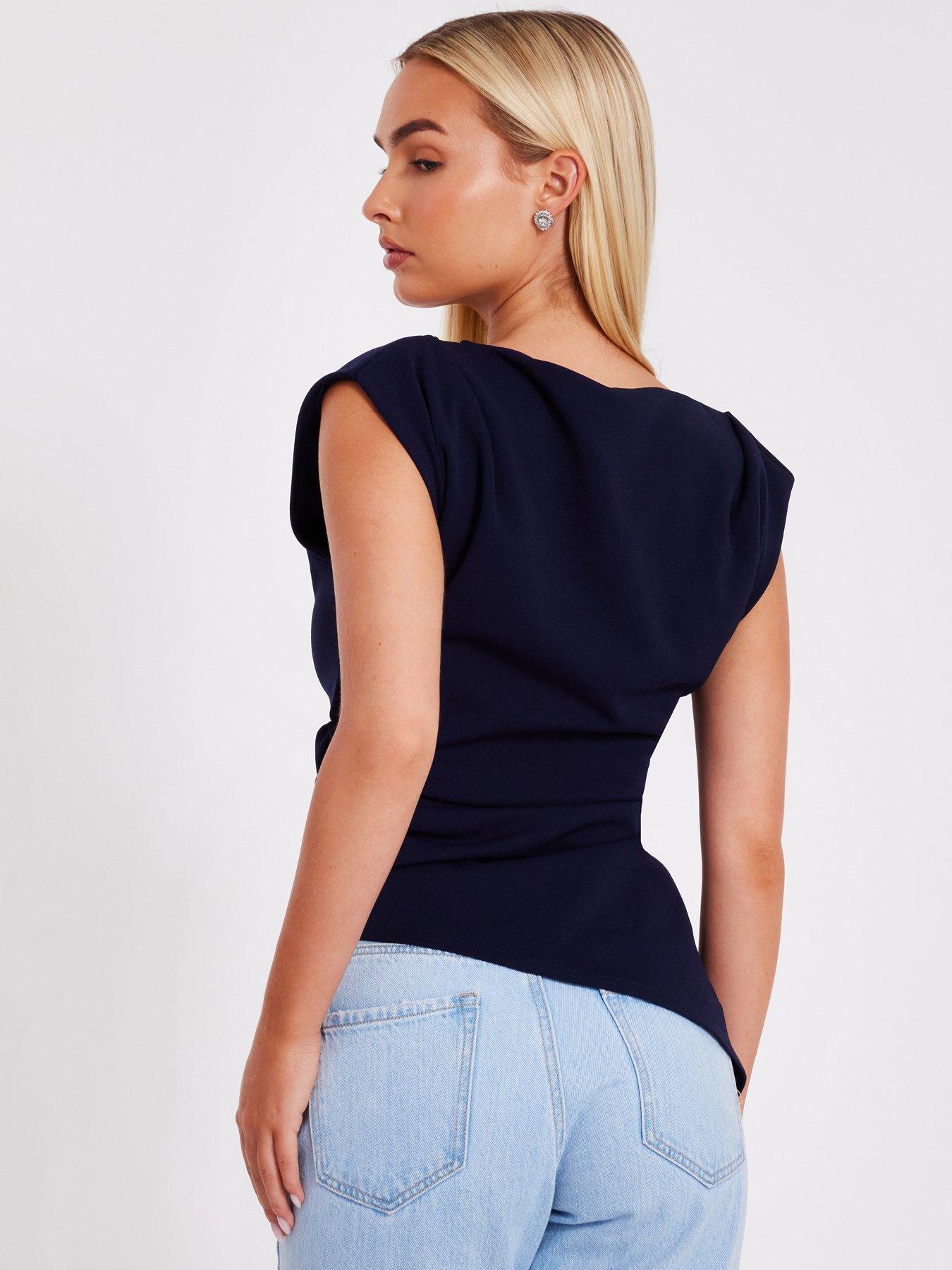 Image 2 of 6 of Quiz Navy Asymmetric Boat Neck Top