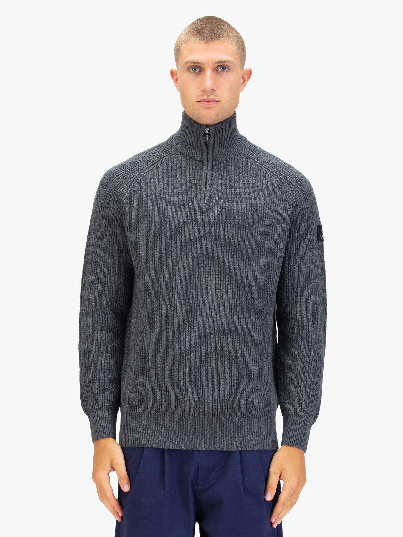 Luke 1977 Watton Plated Knitted Quarter Zip - Grey