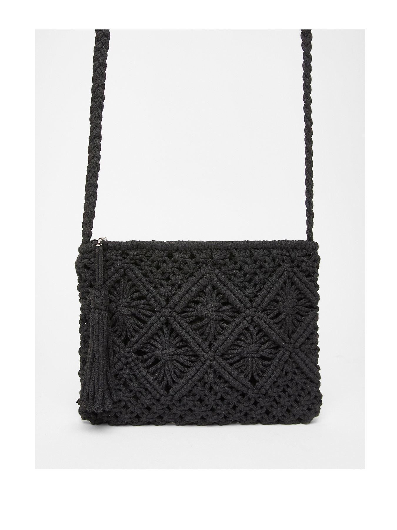 Quiz Black Crochet Cross Body Bag
