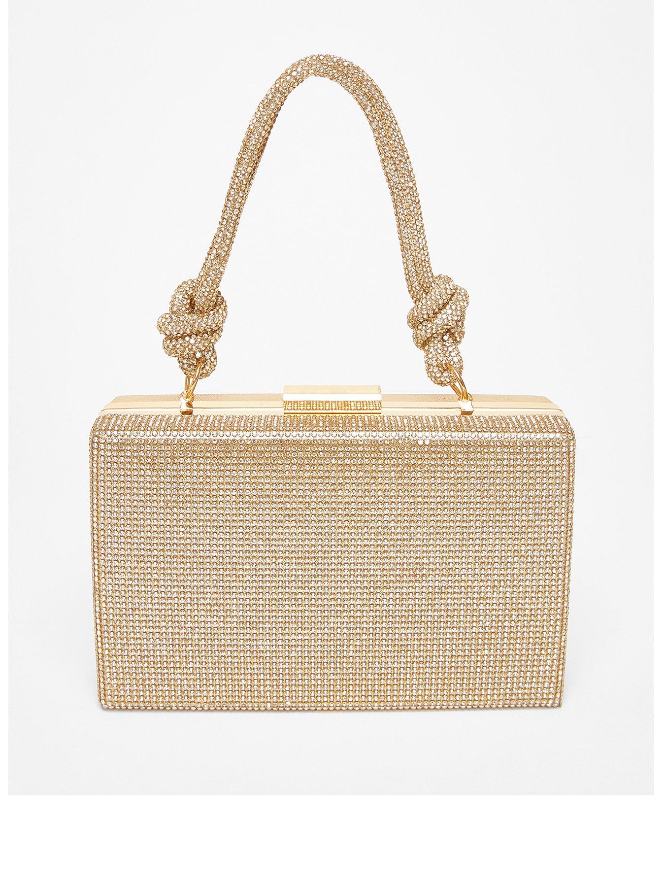 undefined Gold Diamante Knot Top Handle Bag