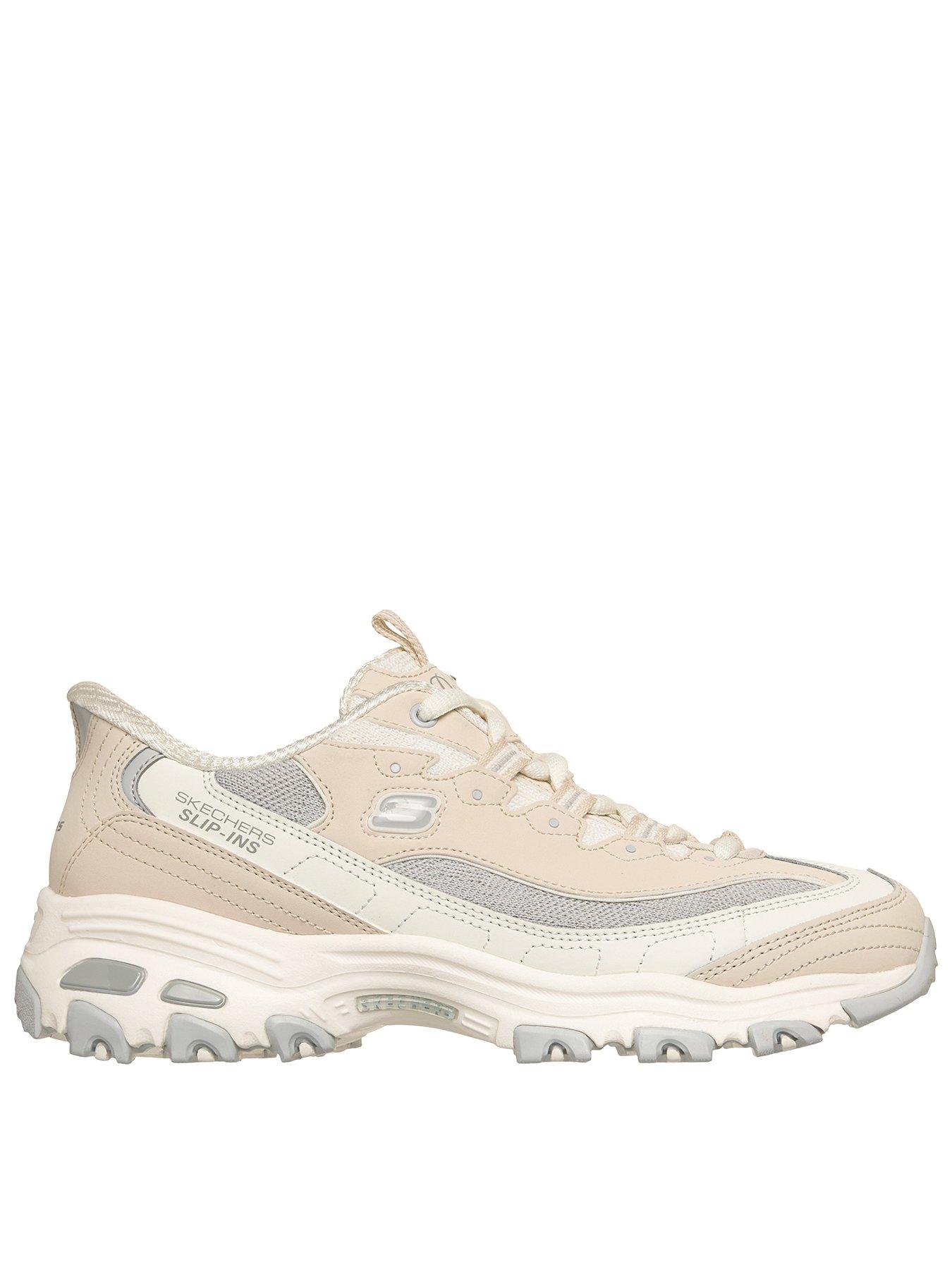 Skechers D'Lites Smooth Nostalgia Lace-Up Slip-Ins Trainer - Natural Leather