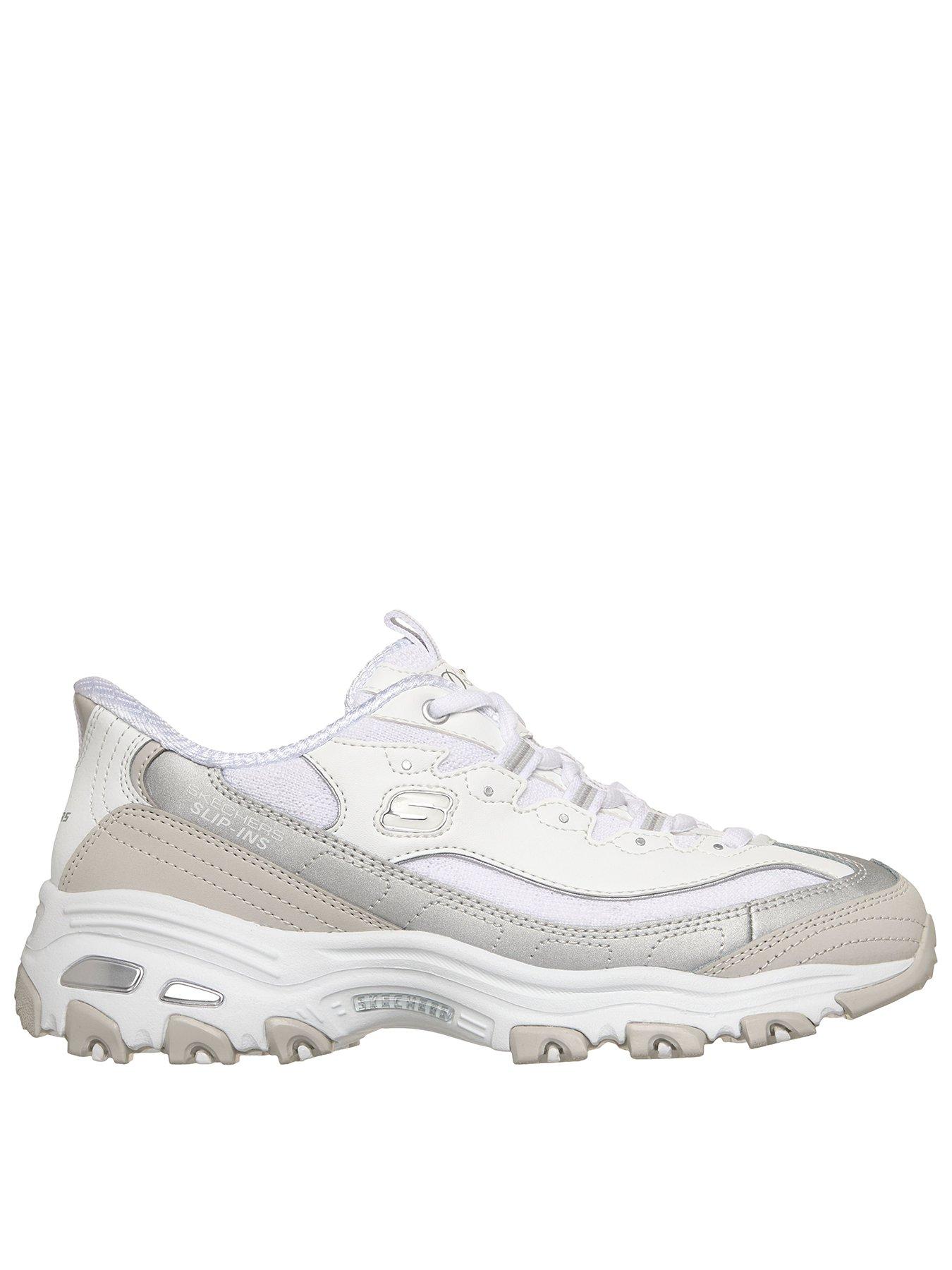 Skechers D'lites Smooth Nostalgia Lace-up Slip-ins Trainer - White Leather