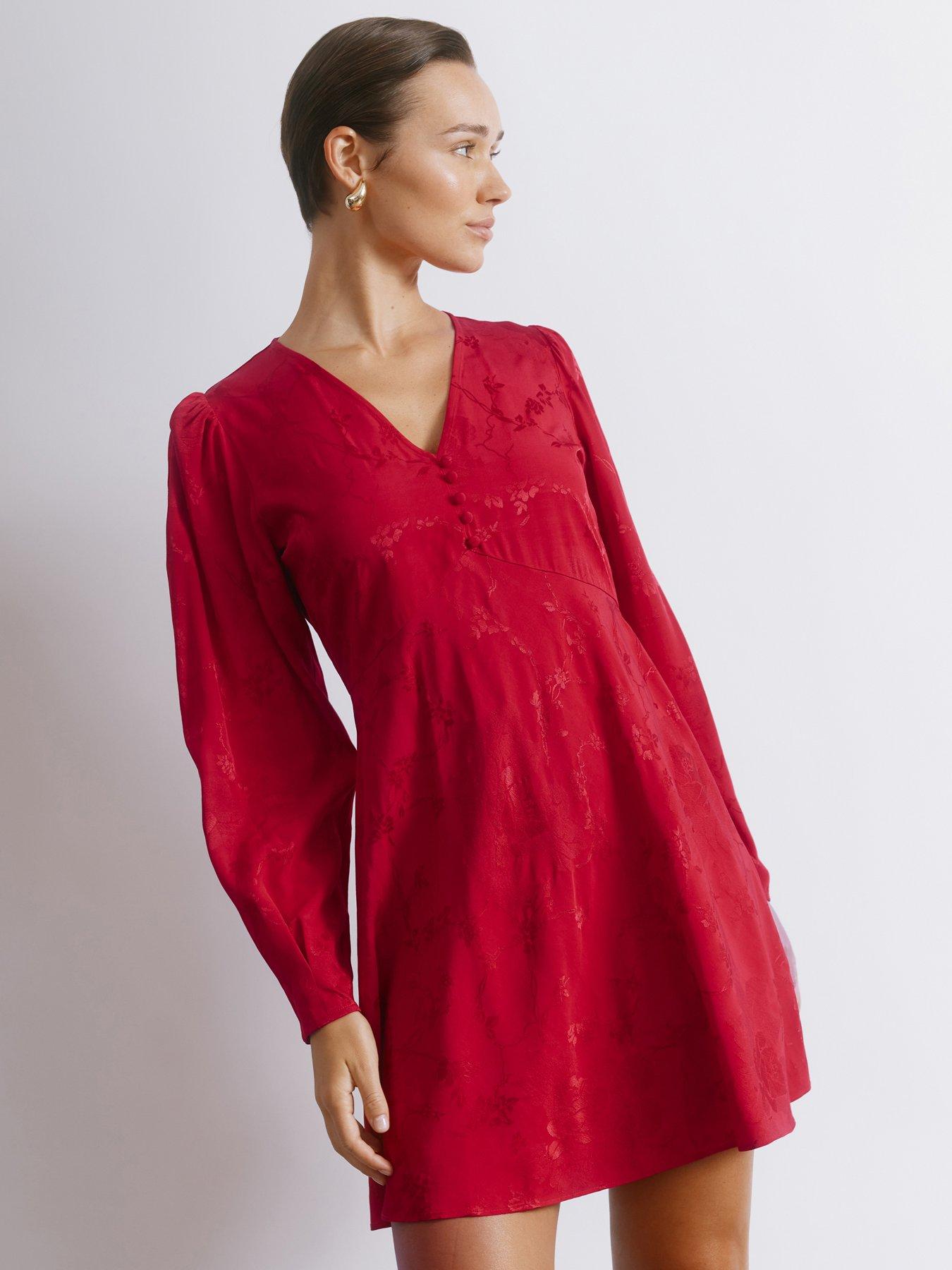 Albaray: Jacquard Satin Short Dress - Red