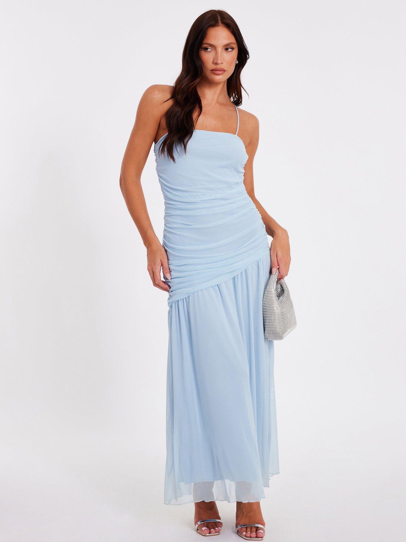 undefined Pale Blue Drop Waist Midaxi Dress