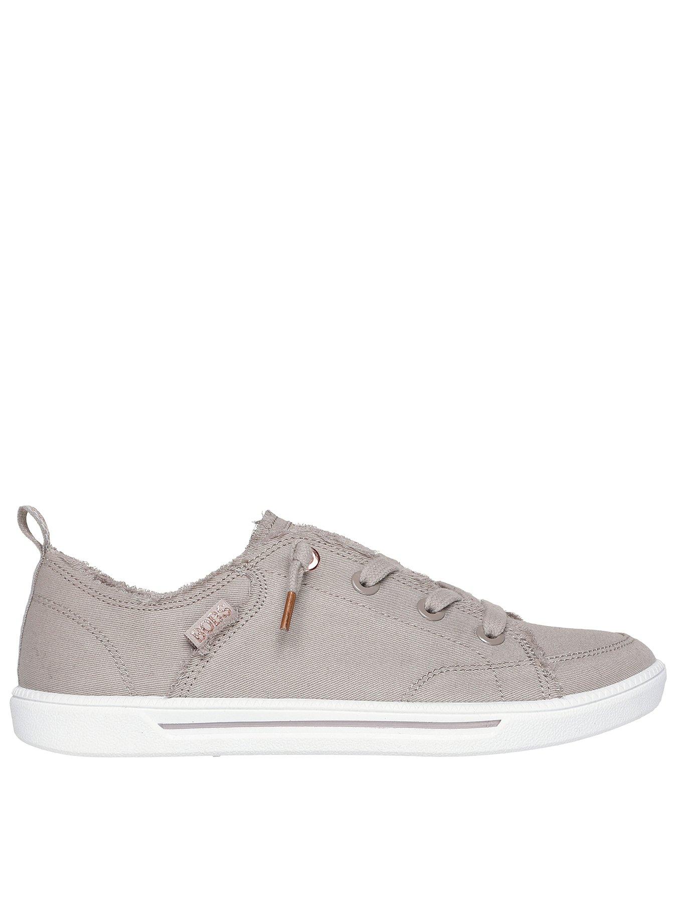 Skechers Bobs B Cute 2.0 Frayed Canvas Faux Lace Slip On Trainer, Beige, Size 3, Women