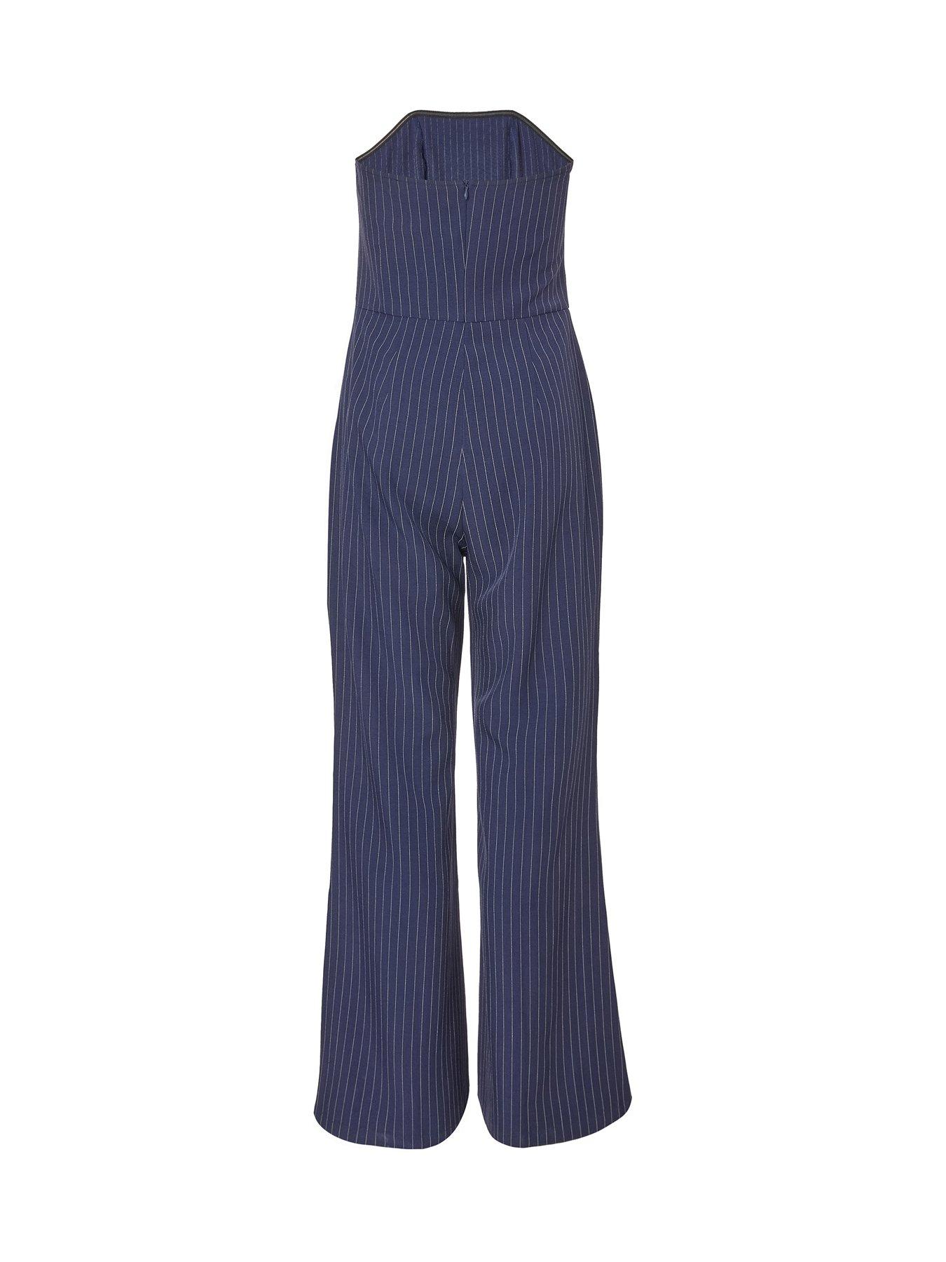 Quiz Navy Pinstripe Strapless Jumpsuit Very