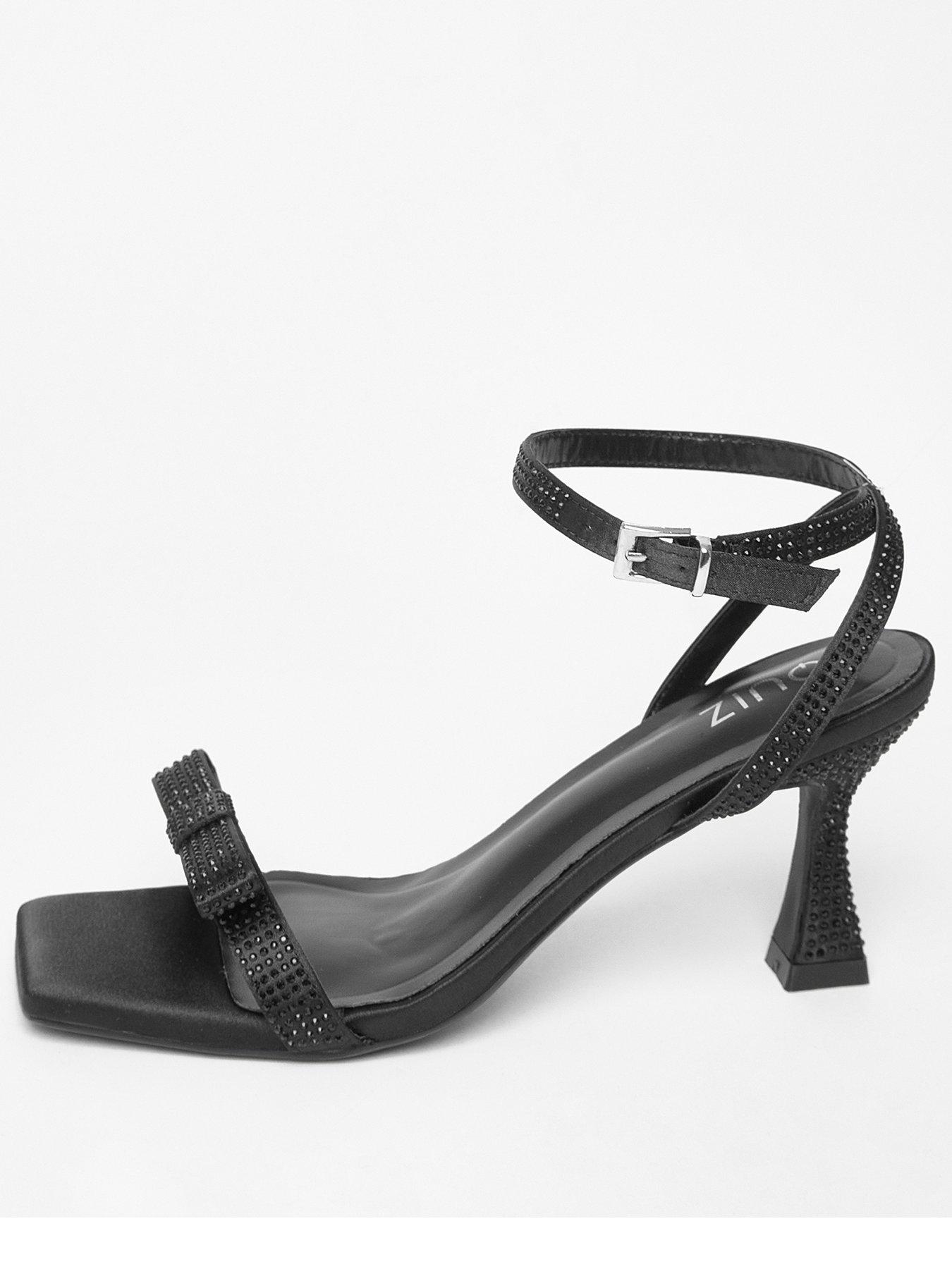 Quiz Black Diamante Bow Front Heels
