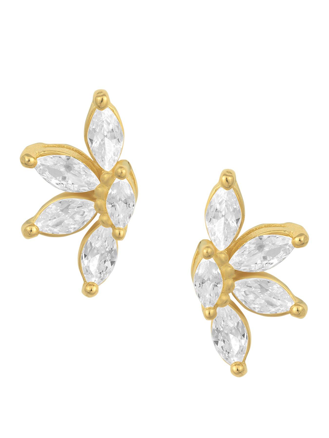 Image 1 of 5 of The Love Collection Gold Plated Sterling Silver CZ Half Flower Studs