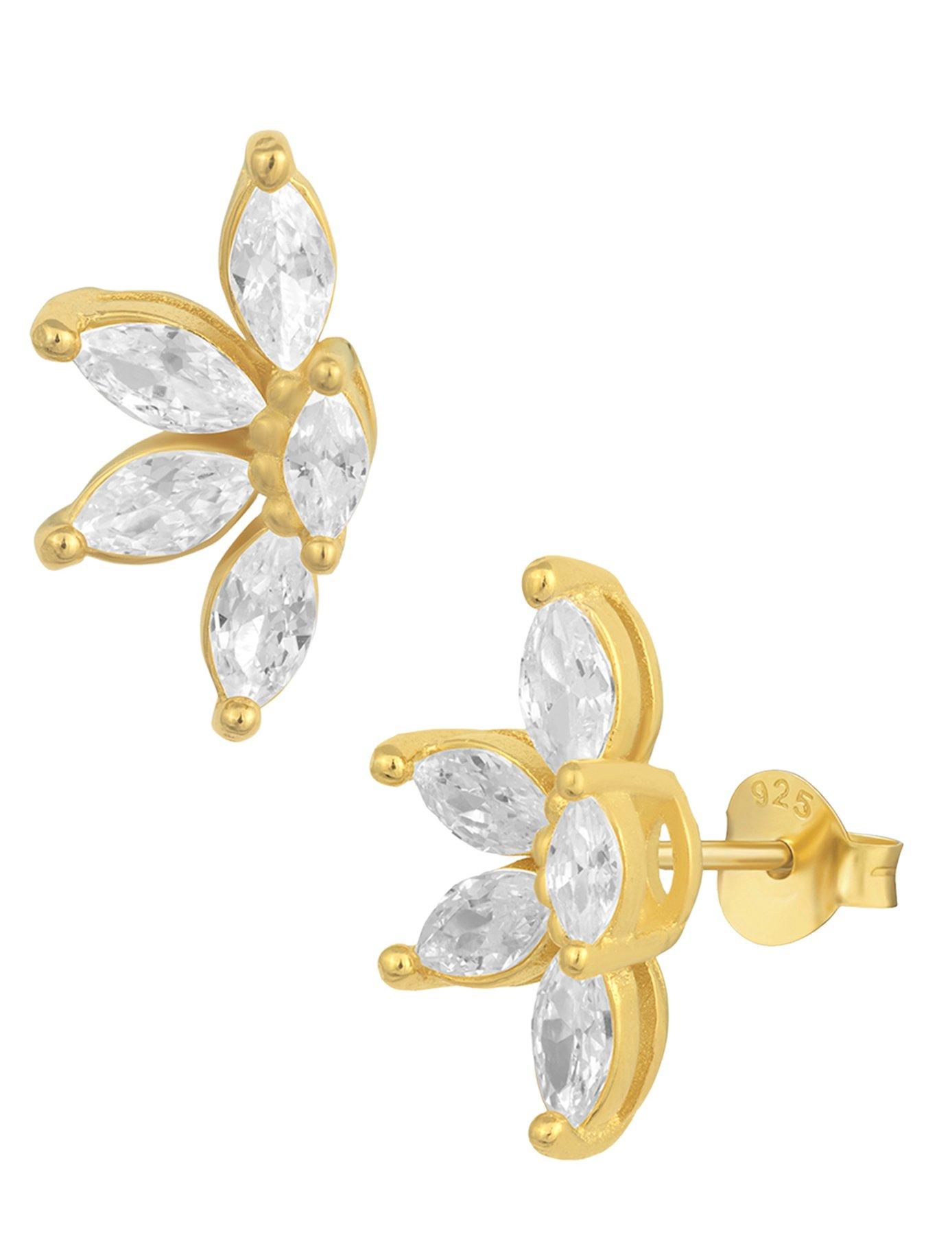 Image 3 of 5 of The Love Collection Gold Plated Sterling Silver CZ Half Flower Studs