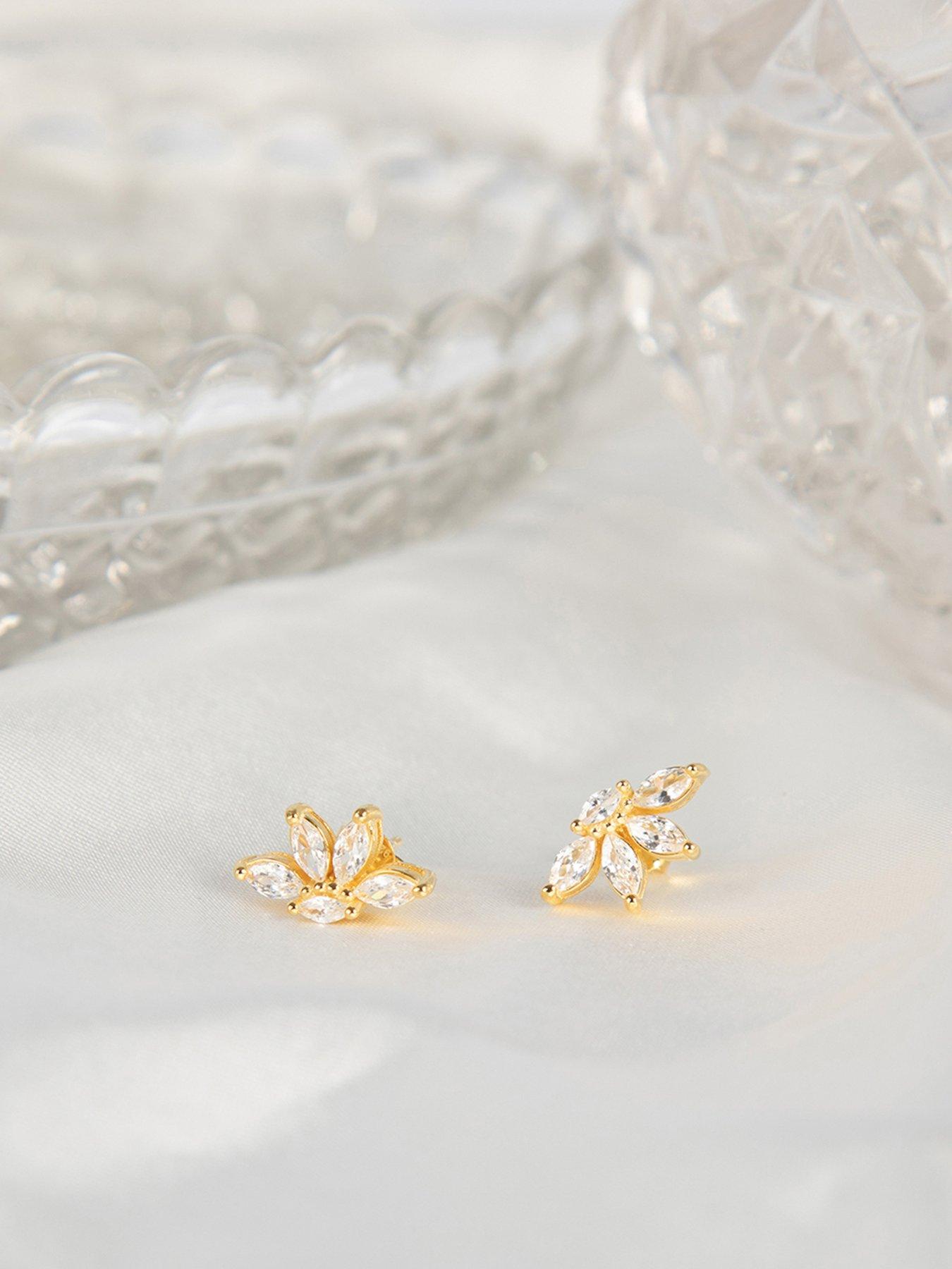 Image 4 of 5 of The Love Collection Gold Plated Sterling Silver CZ Half Flower Studs