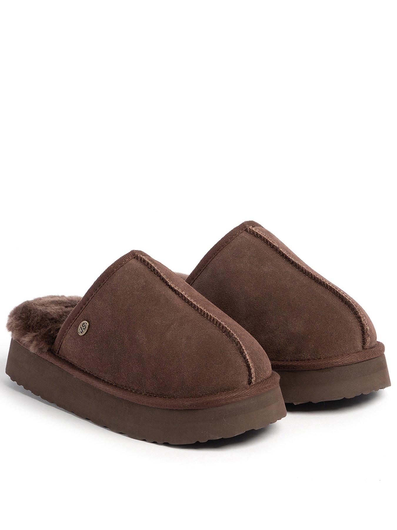 Just Sheepskin Ladies Mabel Sheepskin Platform Mule Slipper - Chocolate
