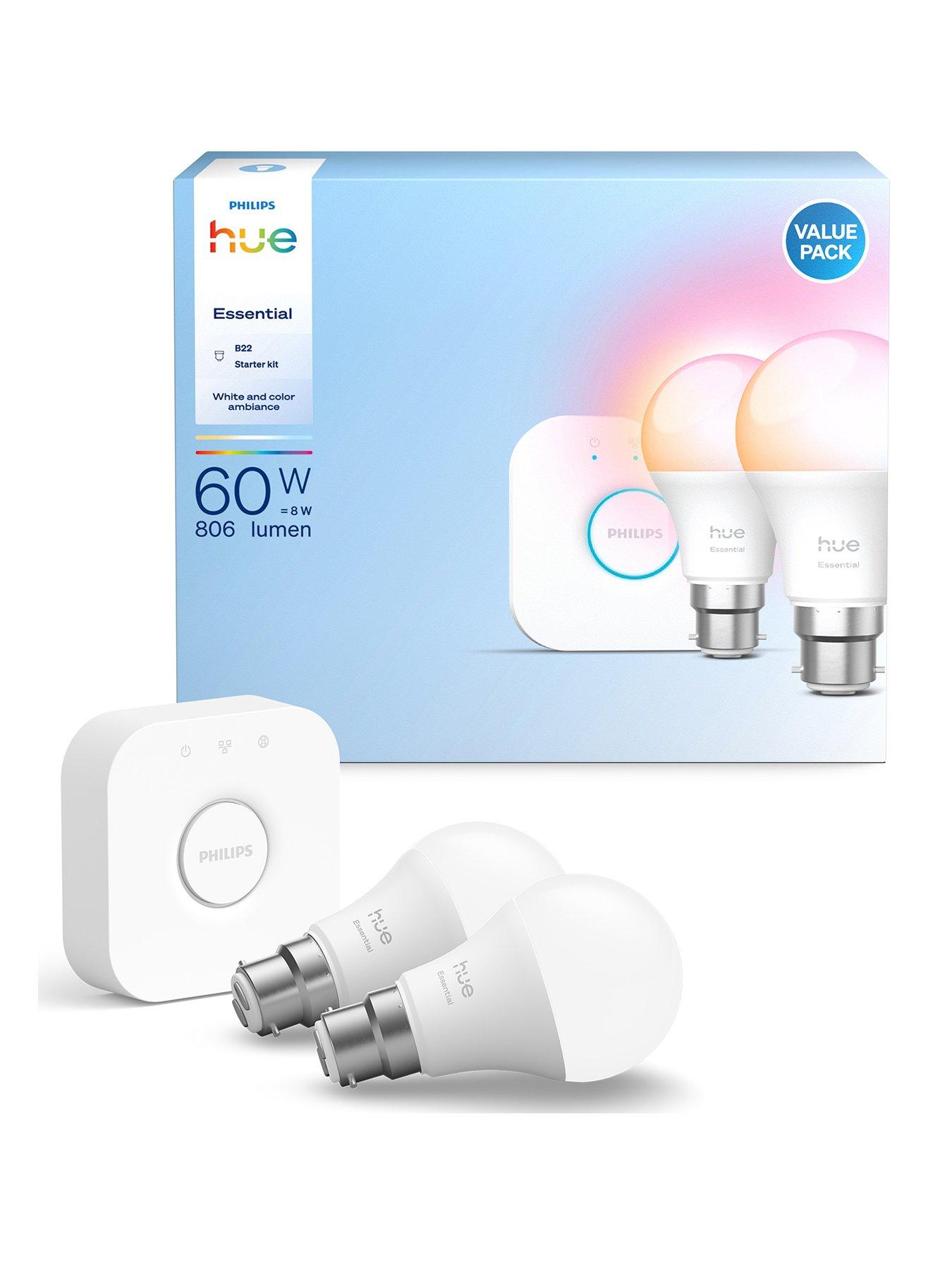 Image 1 of 7 of Philips Hue Hue Essentials Colour A60 B22 2-pack and bridge
