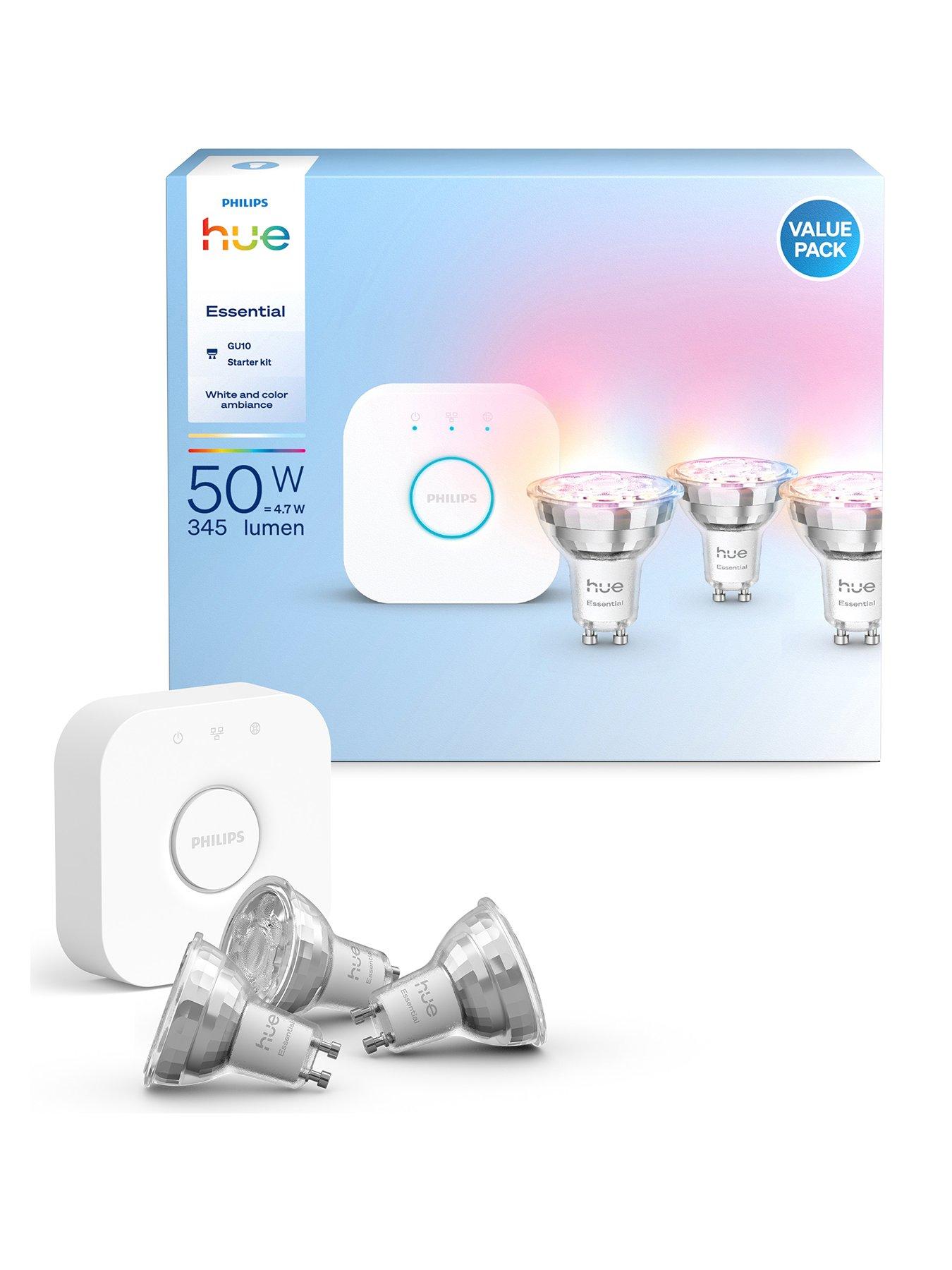 philips-hue-essentials-colour-gu10-3-pack-and-bridge