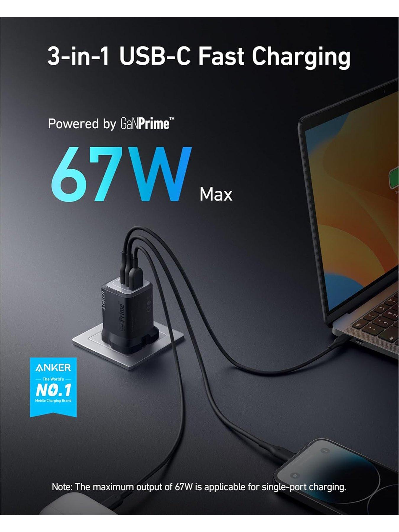 Image 2 of 6 of Anker Prime 67W GaN Wall Charger (3 Ports), Black